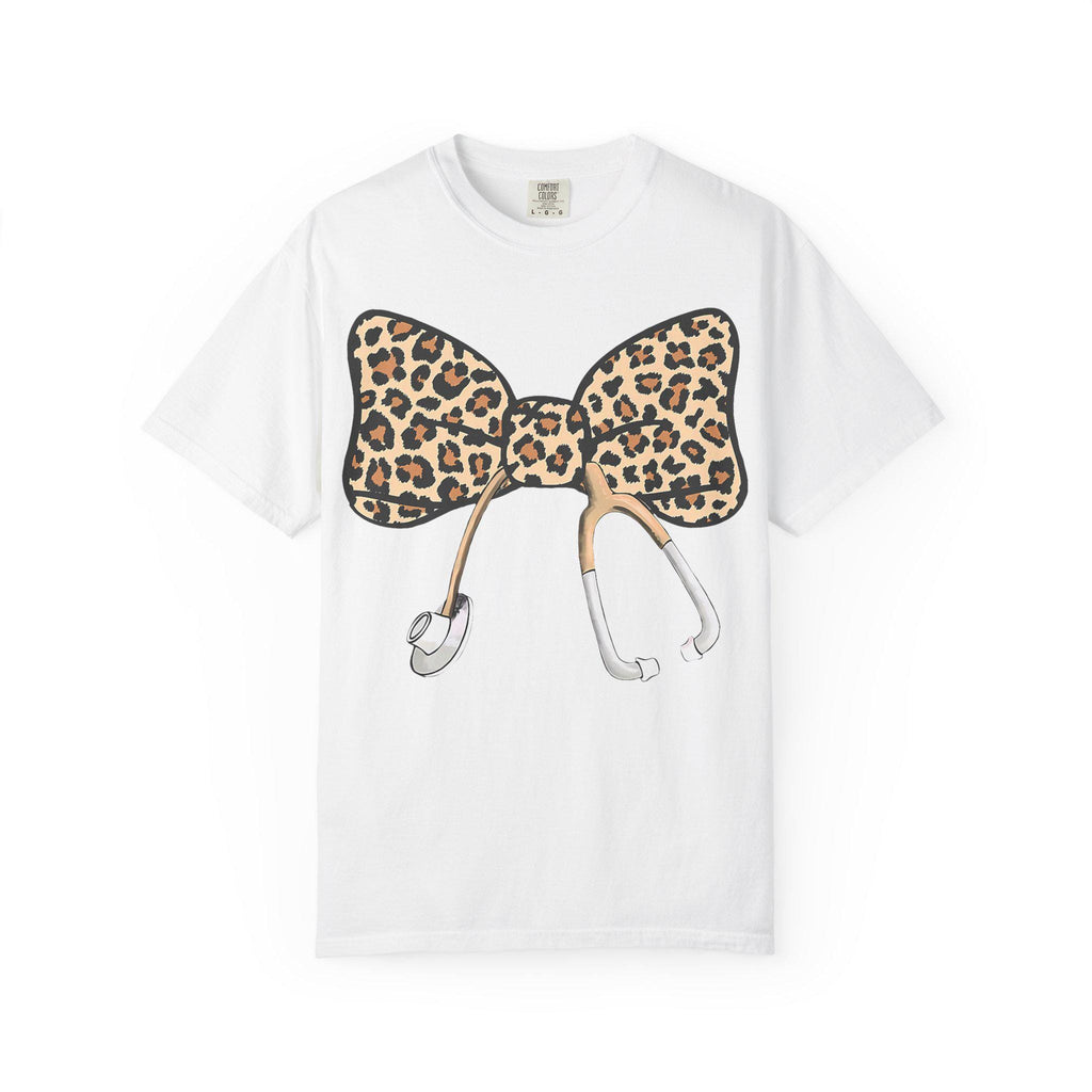 Leopard Print Bow Stethoscope T-Shirt | Nurse Doctor Medical Tee