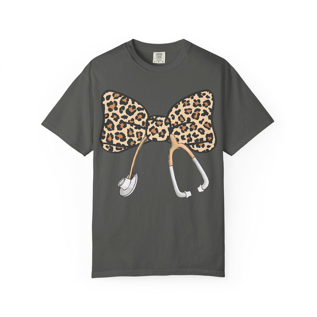 Leopard Print Bow Stethoscope T-Shirt | Nurse Doctor Medical Tee