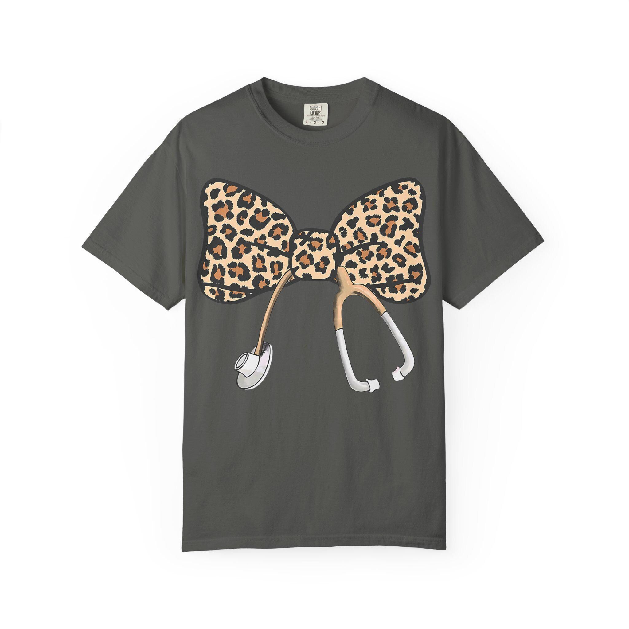Leopard Print Bow Stethoscope T-Shirt | Nurse Doctor Medical Tee