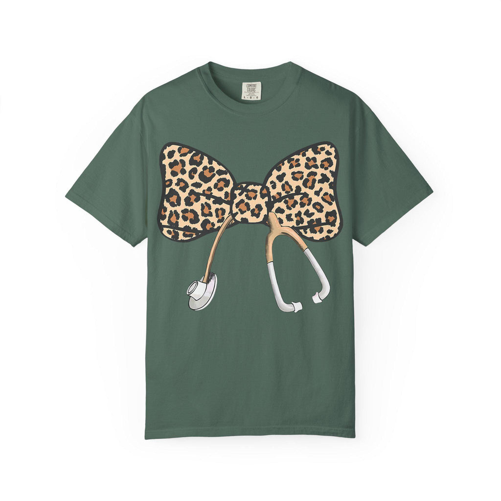 Leopard Print Bow Stethoscope T-Shirt | Nurse Doctor Medical Tee