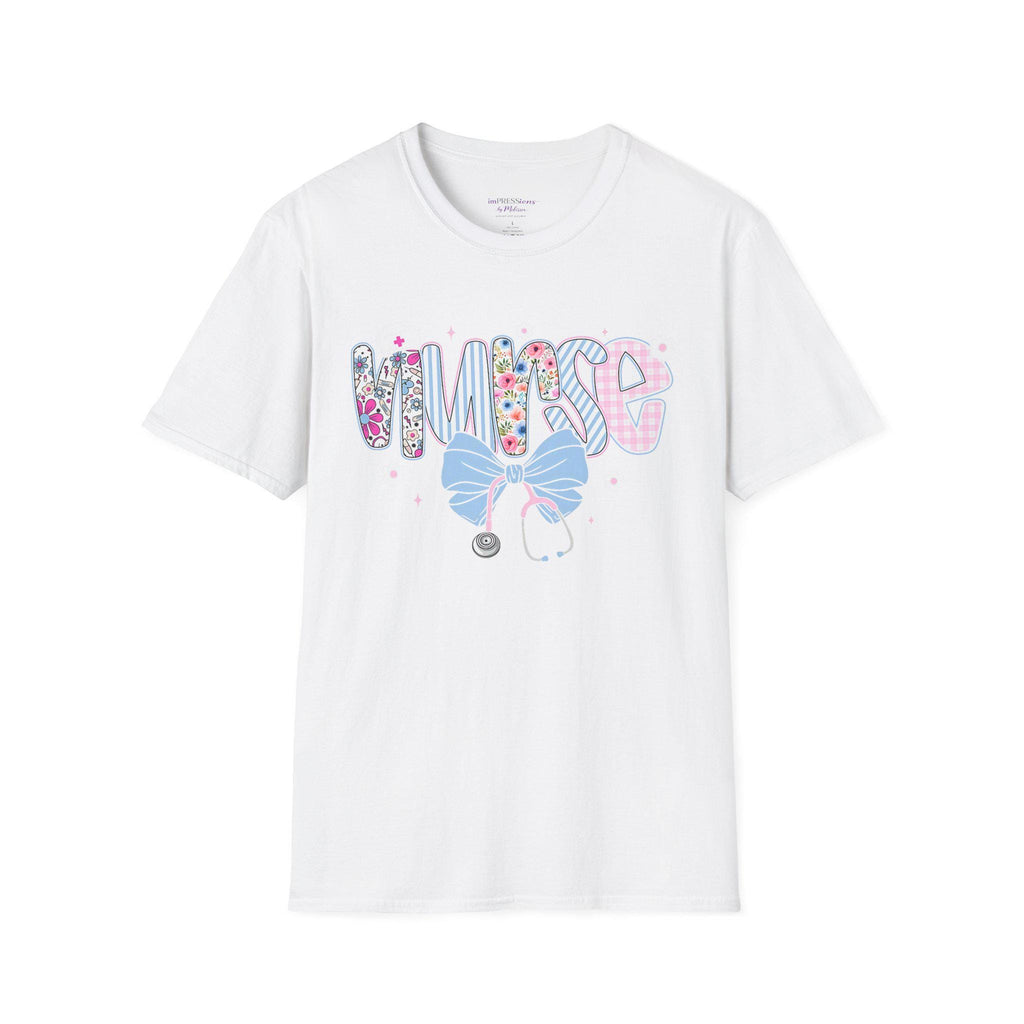 Floral Nurse T-Shirt | Stethoscope Bow Graphic