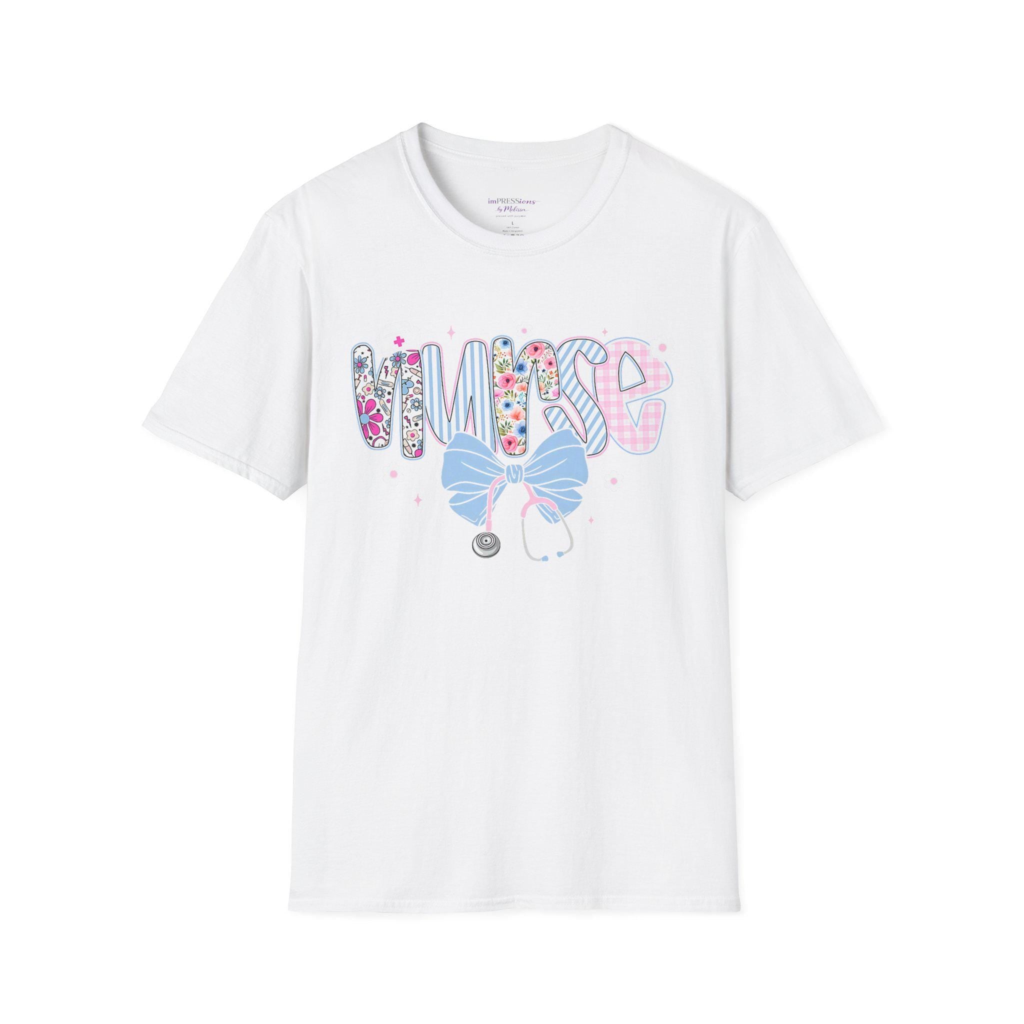 Floral Nurse T-Shirt | Stethoscope Bow Graphic