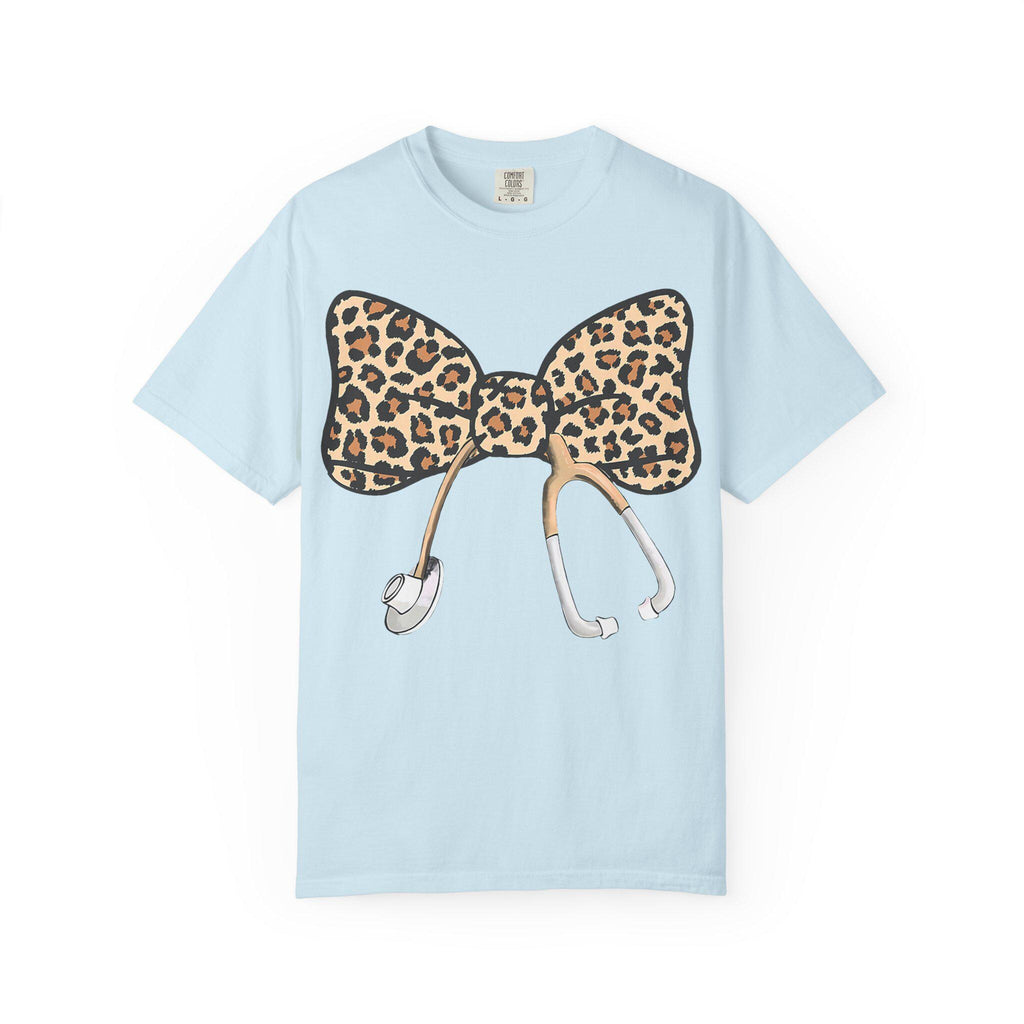 Leopard Print Bow Stethoscope T-Shirt | Nurse Doctor Medical Tee