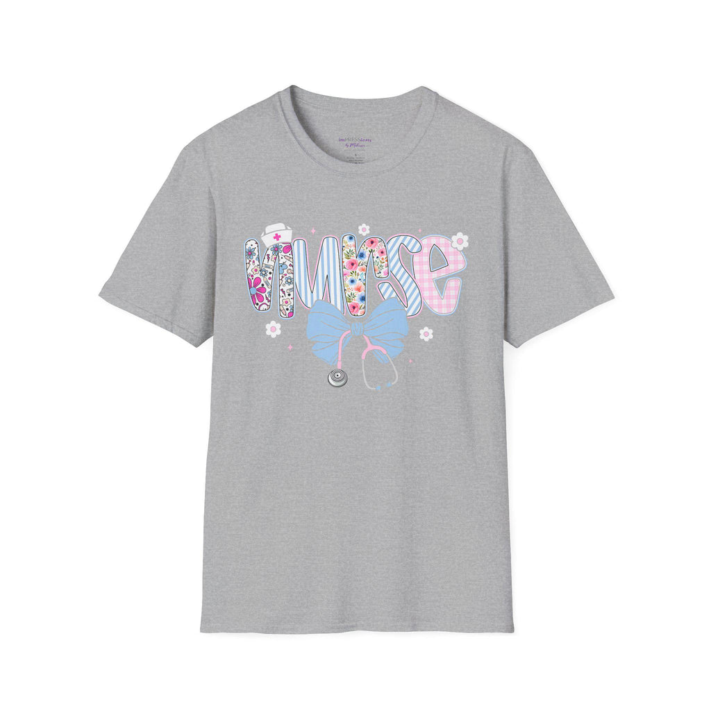 Floral Nurse T-Shirt | Stethoscope Bow Graphic