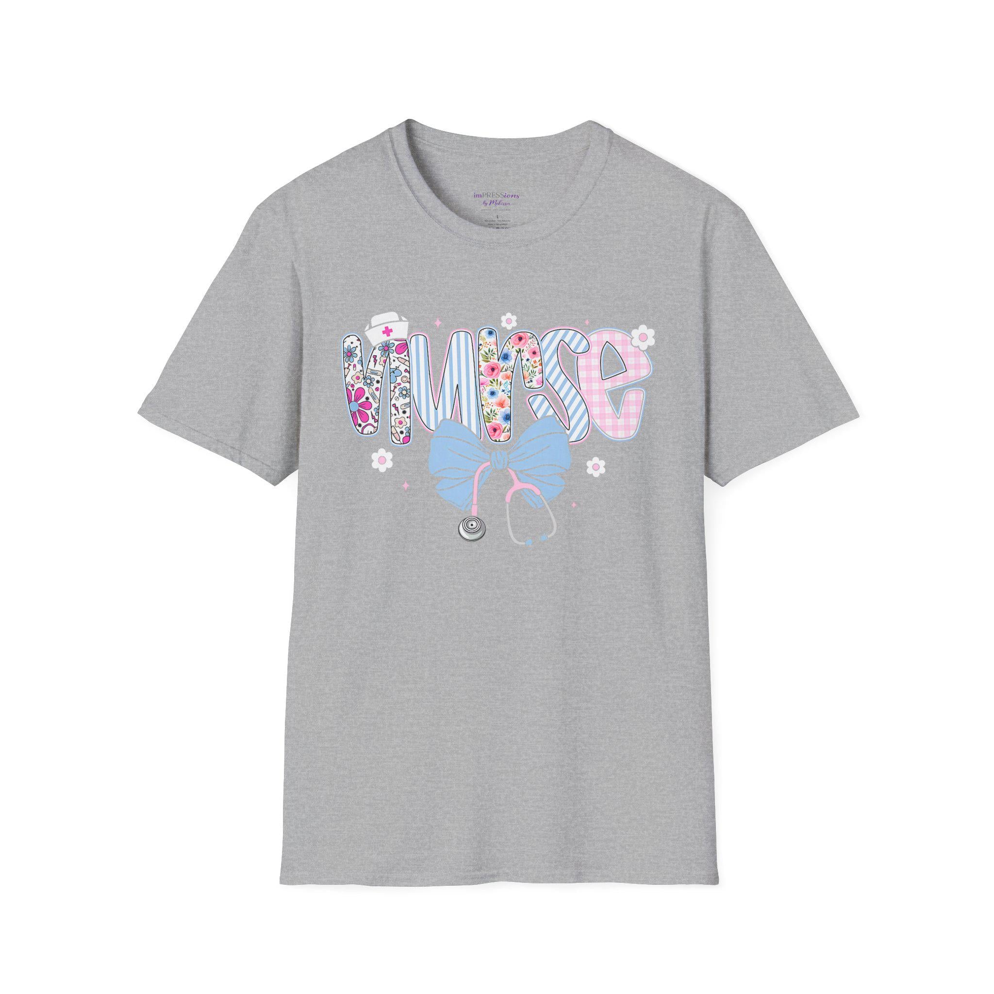 Floral Nurse T-Shirt | Stethoscope Bow Graphic