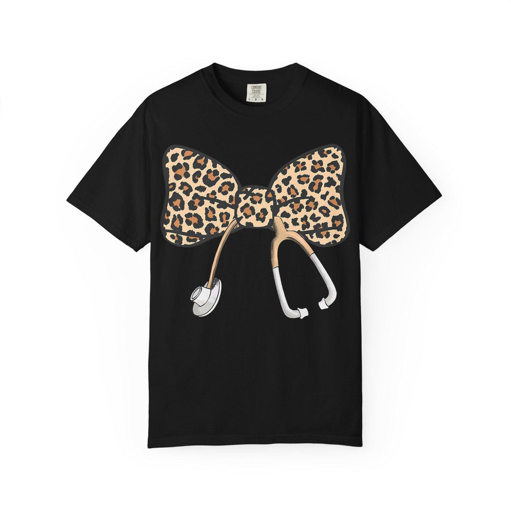 Leopard Print Bow Stethoscope T-Shirt | Nurse Doctor Medical Tee