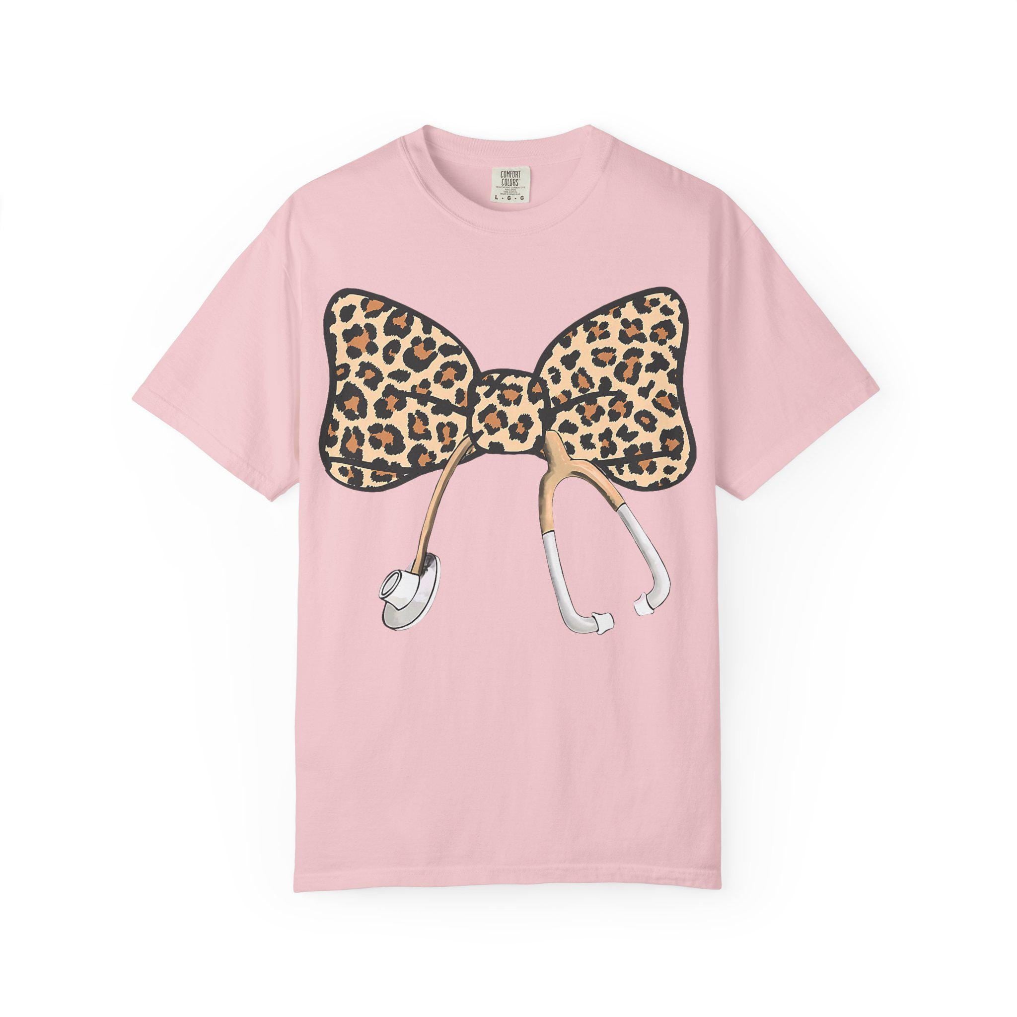 Leopard Print Bow Stethoscope T-Shirt | Nurse Doctor Medical Tee