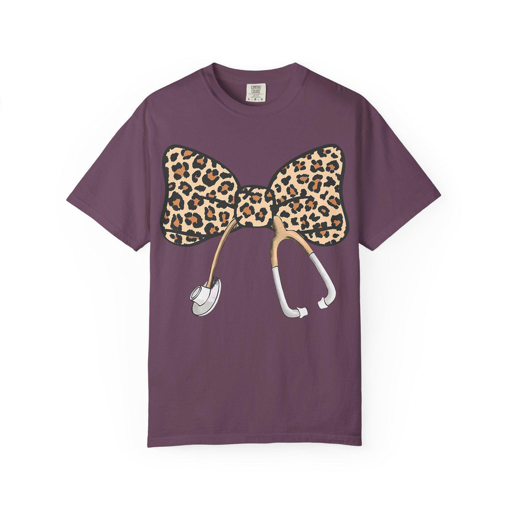 Leopard Print Bow Stethoscope T-Shirt | Nurse Doctor Medical Tee