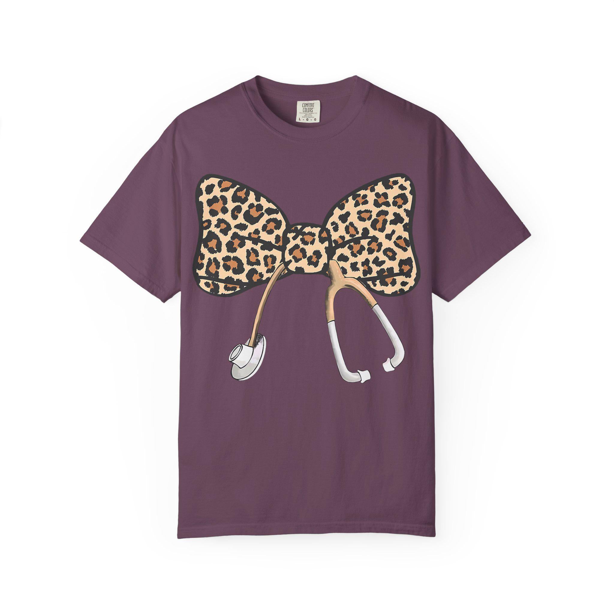 Leopard Print Bow Stethoscope T-Shirt | Nurse Doctor Medical Tee