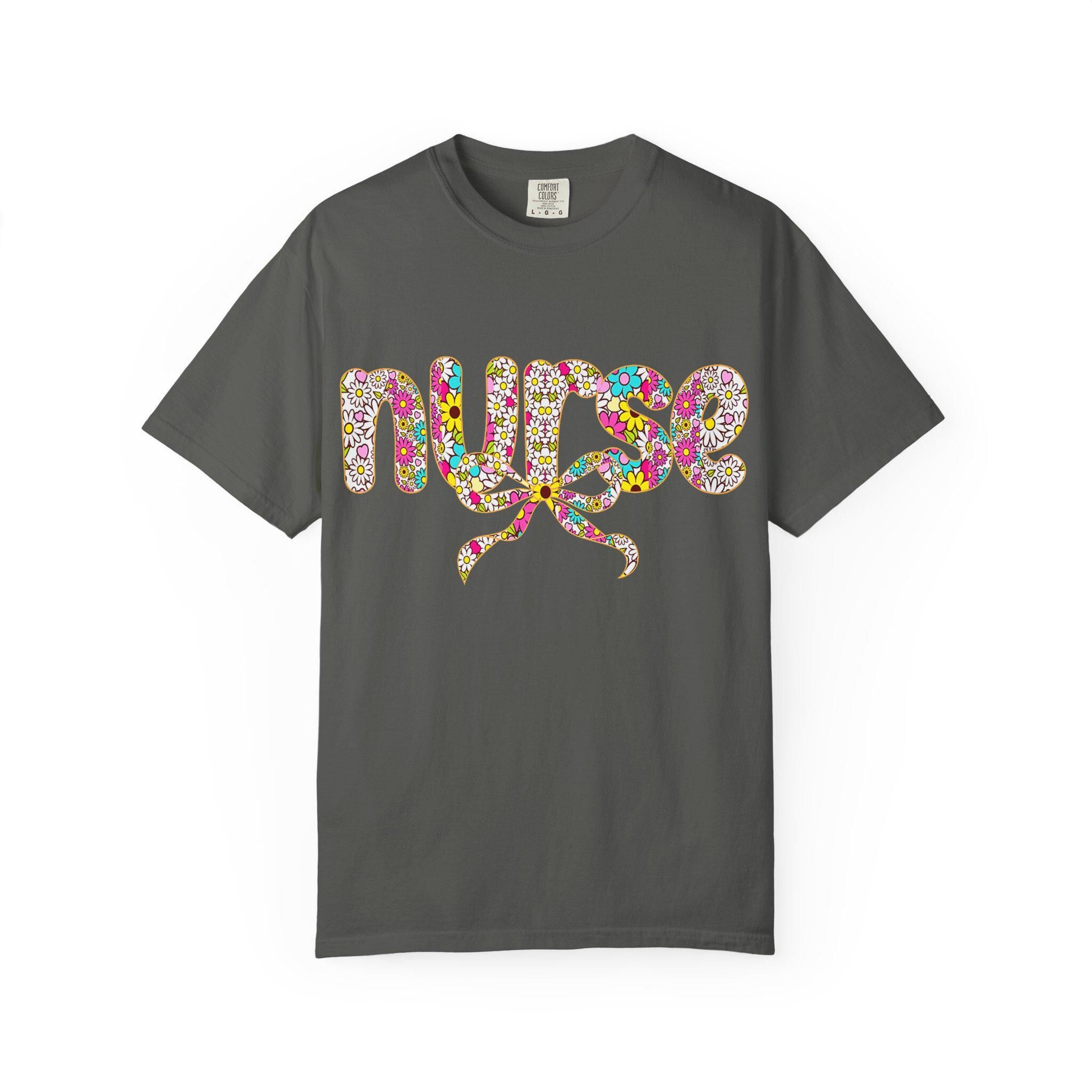 Floral Nurse Script T-Shirt | Colorful Flower Stethoscope Design