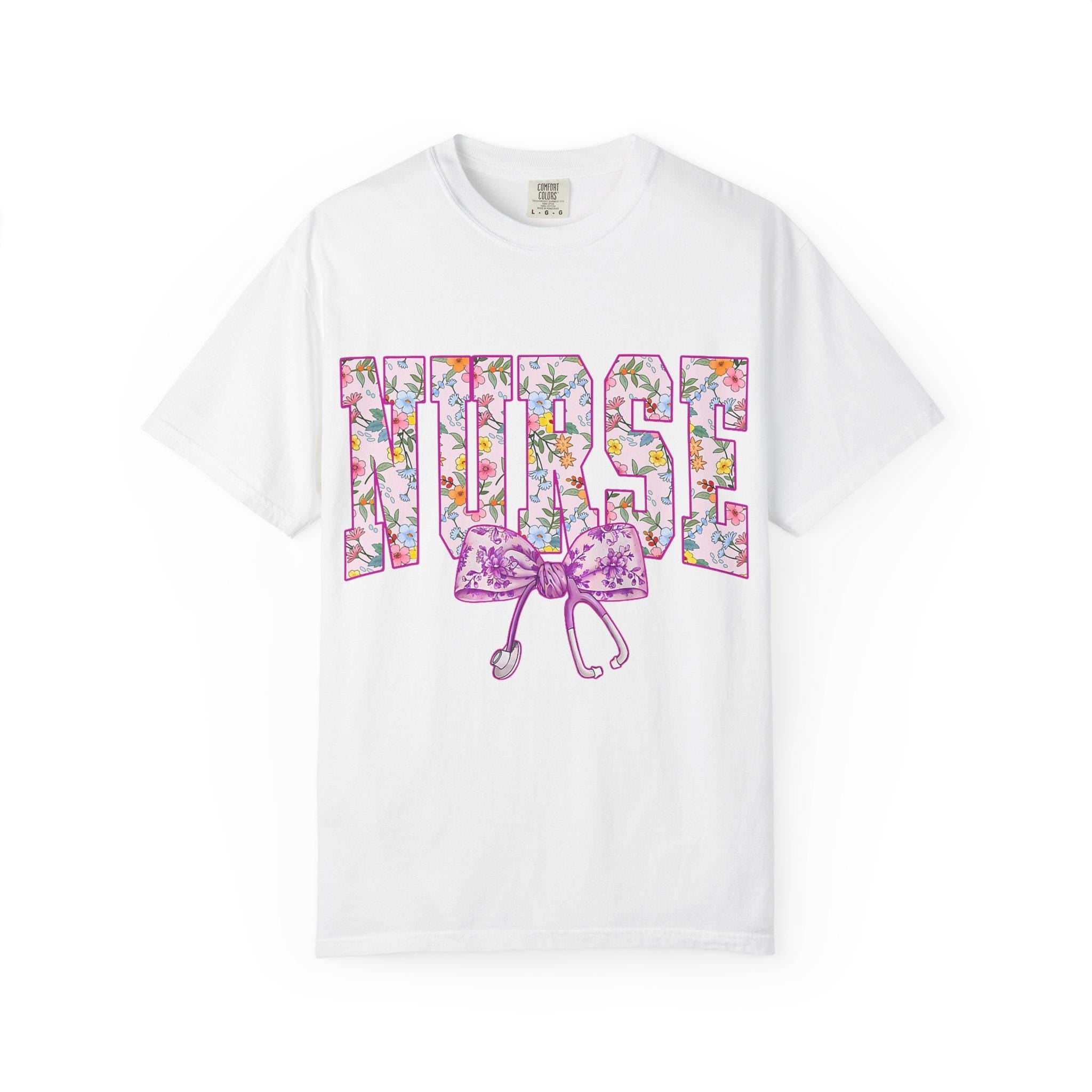Floral Nurse Letters T-shirt | Pink Stethoscope Medical Tee