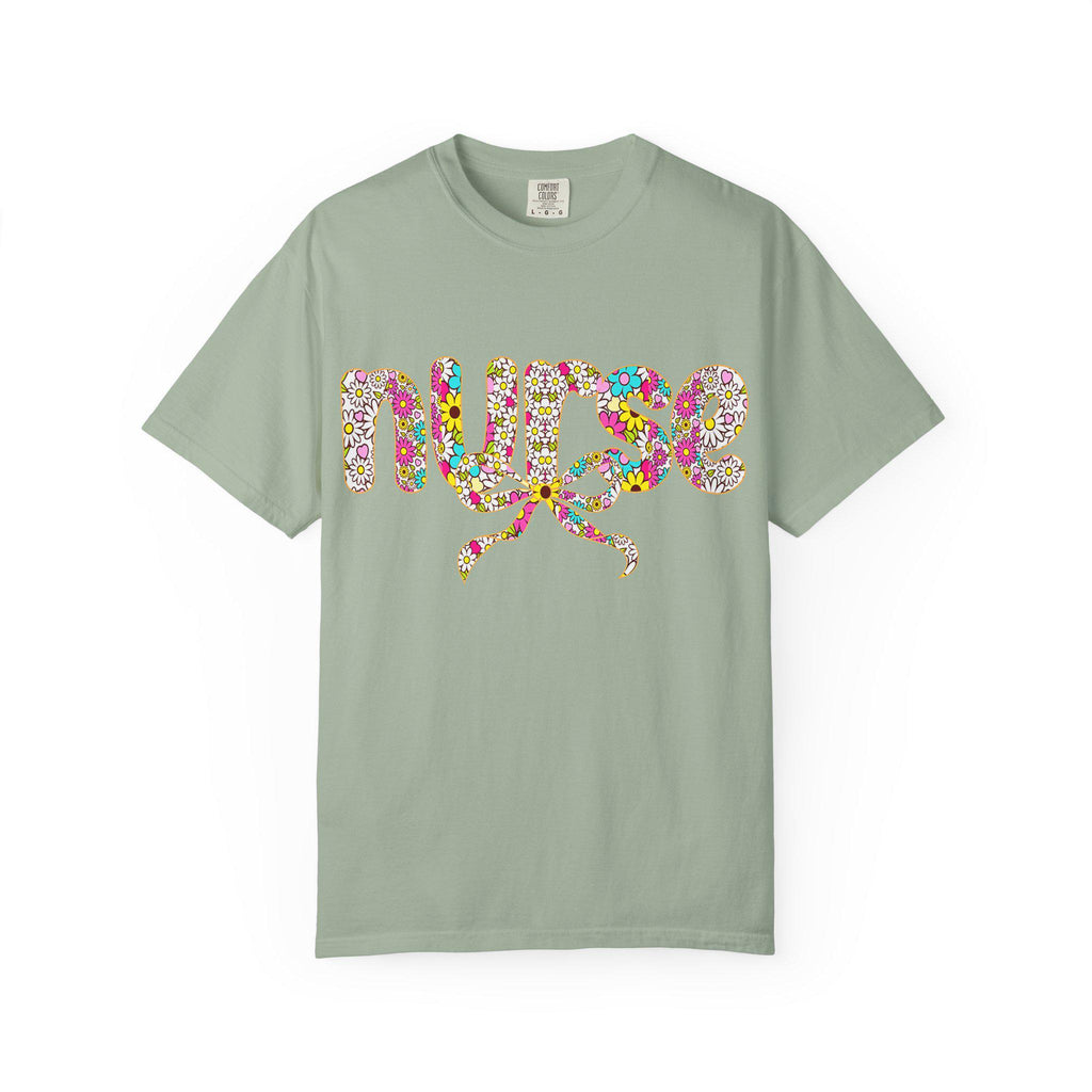 Floral Nurse Script T-Shirt | Colorful Flower Stethoscope Design