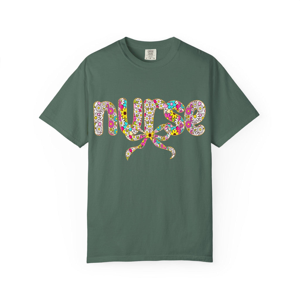 Floral Nurse Script T-Shirt | Colorful Flower Stethoscope Design