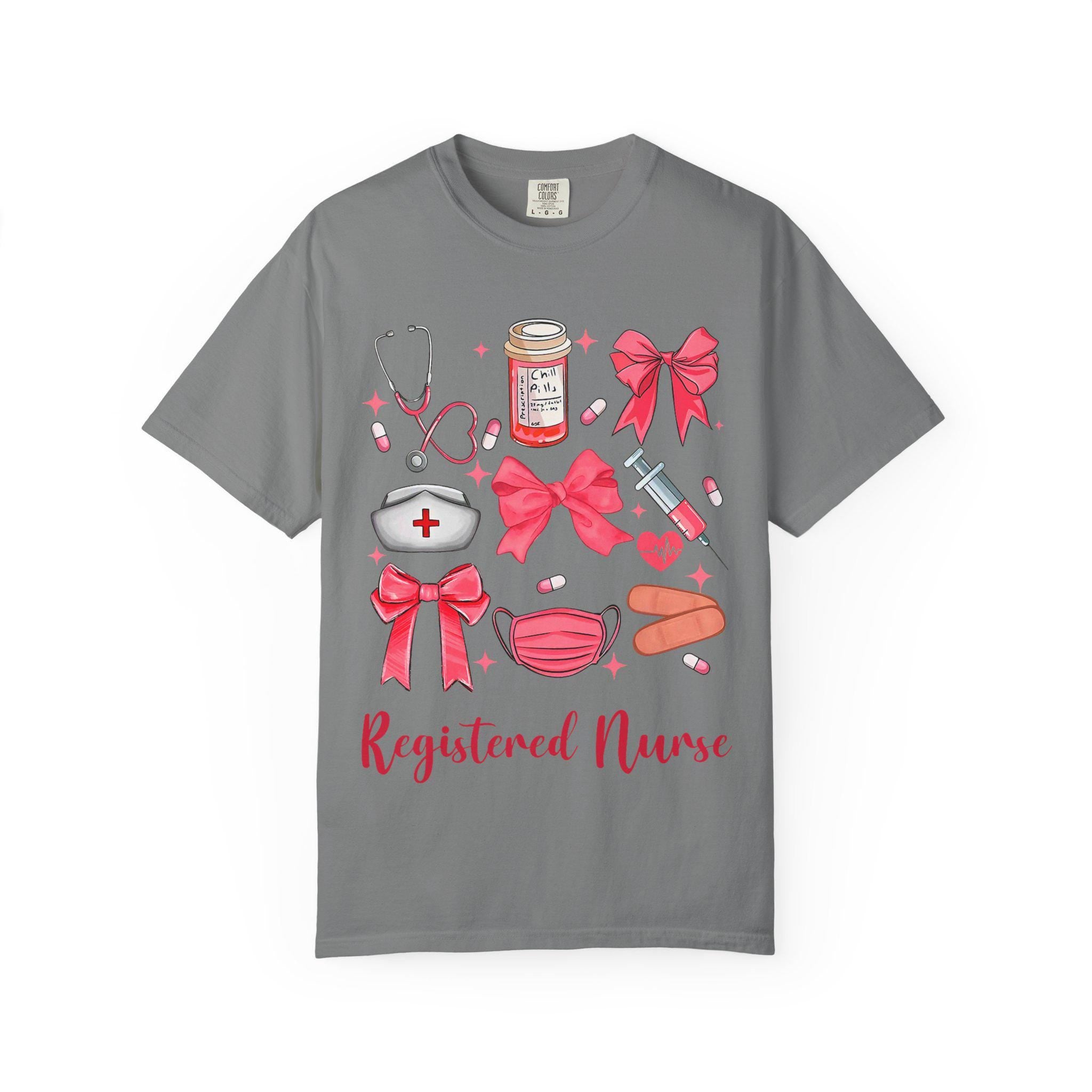 Registered Nurse Medical Icons T-Shirt | Nurse Stethoscope Mask Syringe