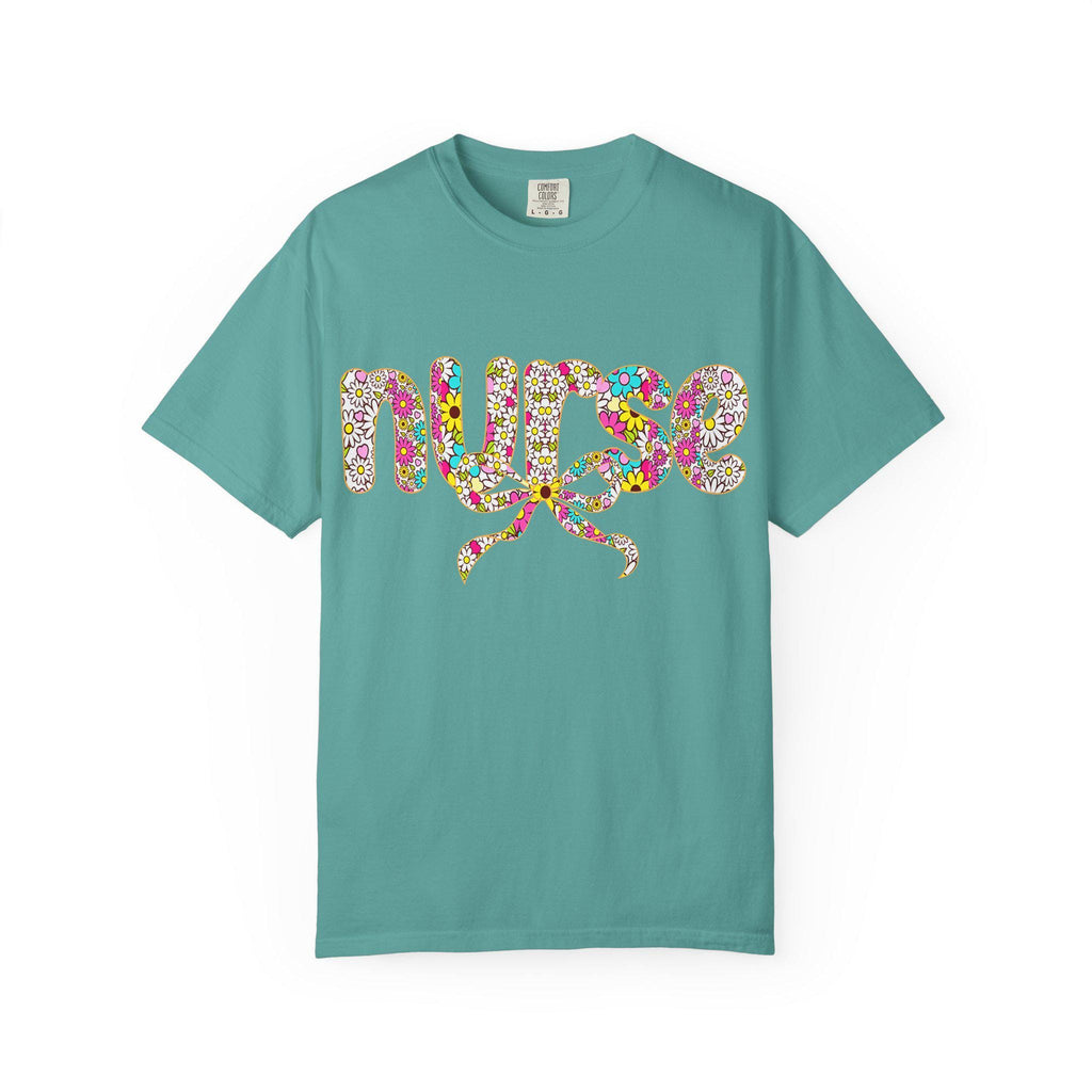 Floral Nurse Script T-Shirt | Colorful Flower Stethoscope Design