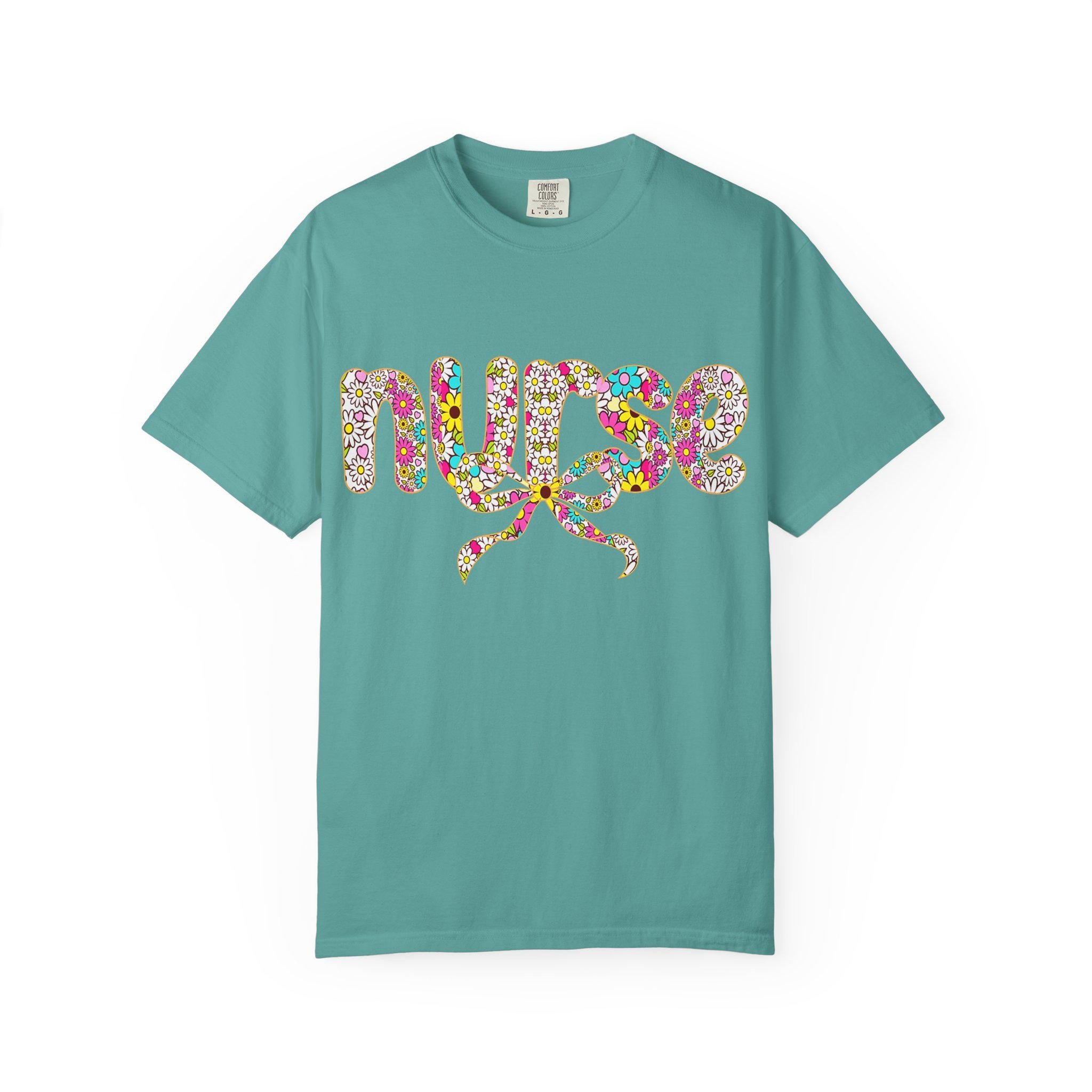 Floral Nurse Script T-Shirt | Colorful Flower Stethoscope Design