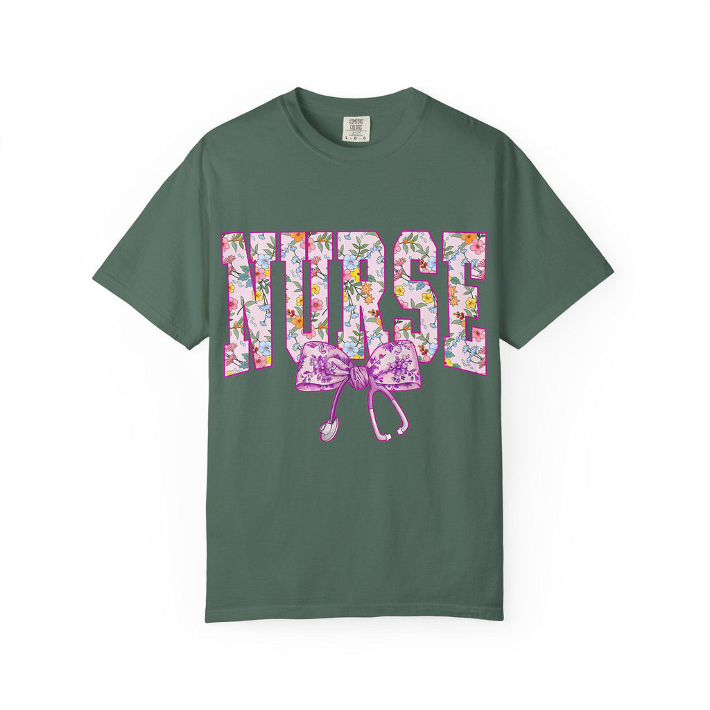 Floral Nurse Letters T-shirt | Pink Stethoscope Medical Tee