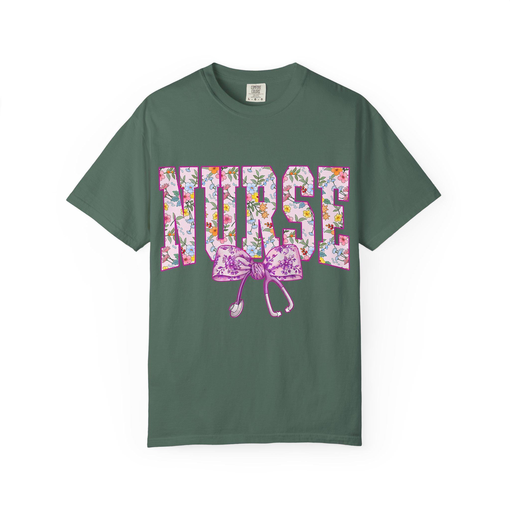 Floral Nurse Letters T-shirt | Pink Stethoscope Medical Tee