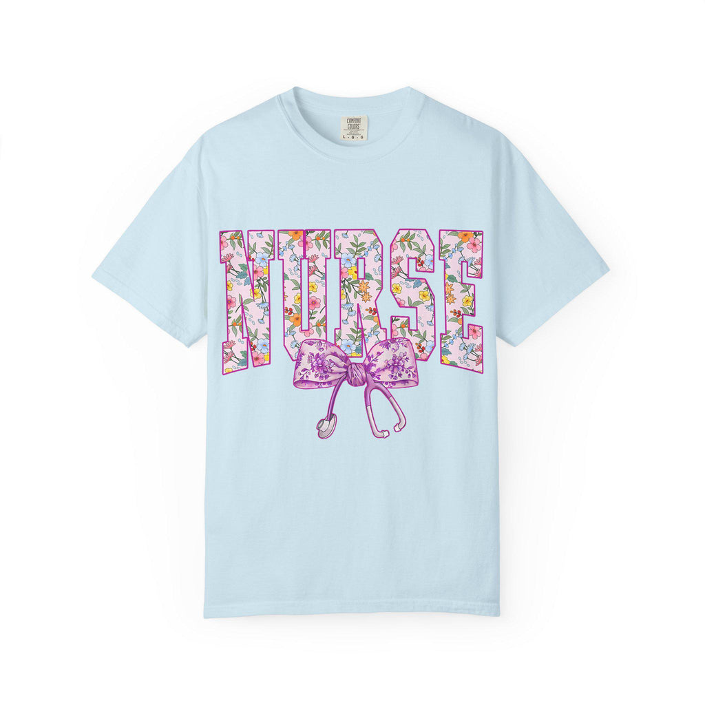 Floral Nurse Letters T-shirt | Pink Stethoscope Medical Tee