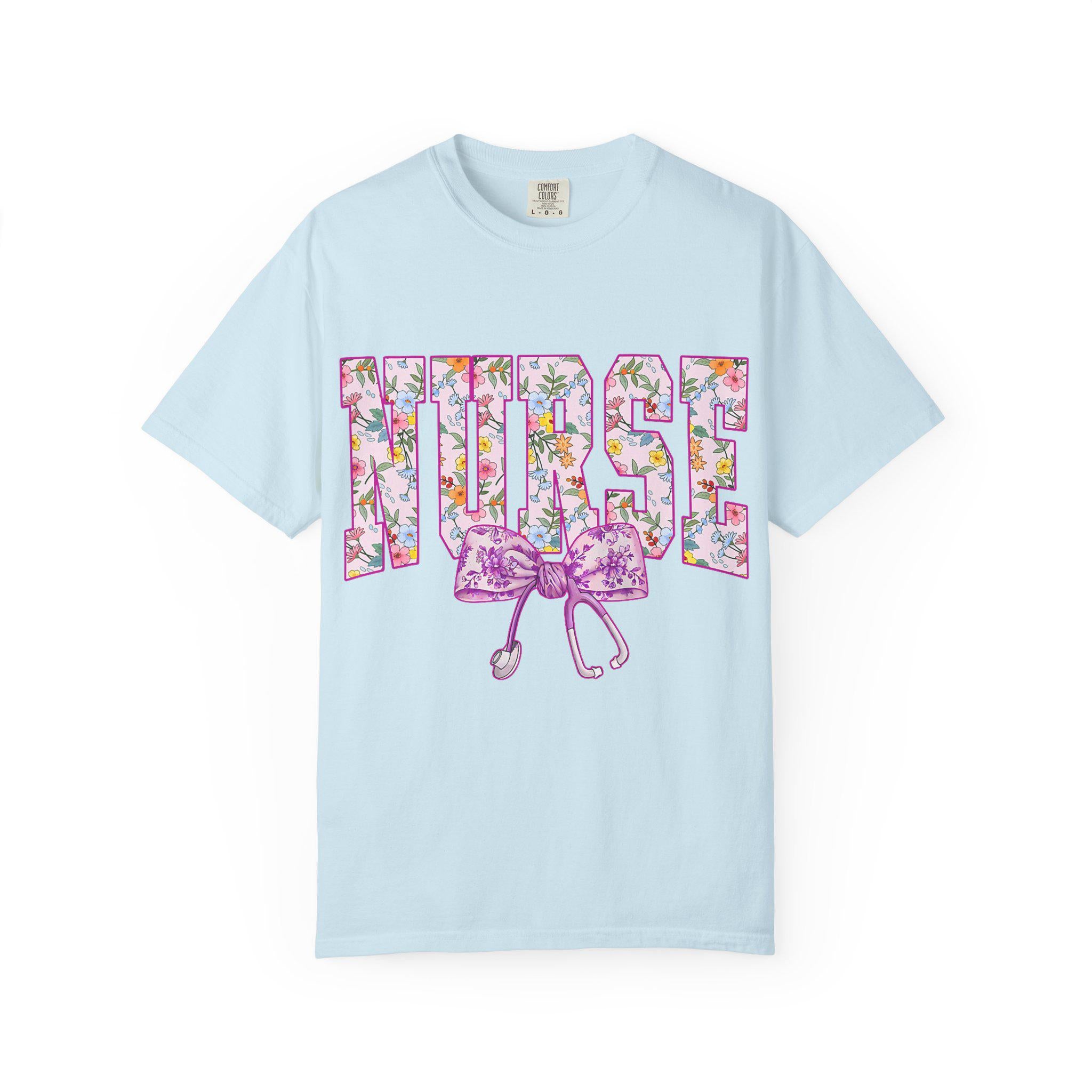 Floral Nurse Letters T-shirt | Pink Stethoscope Medical Tee