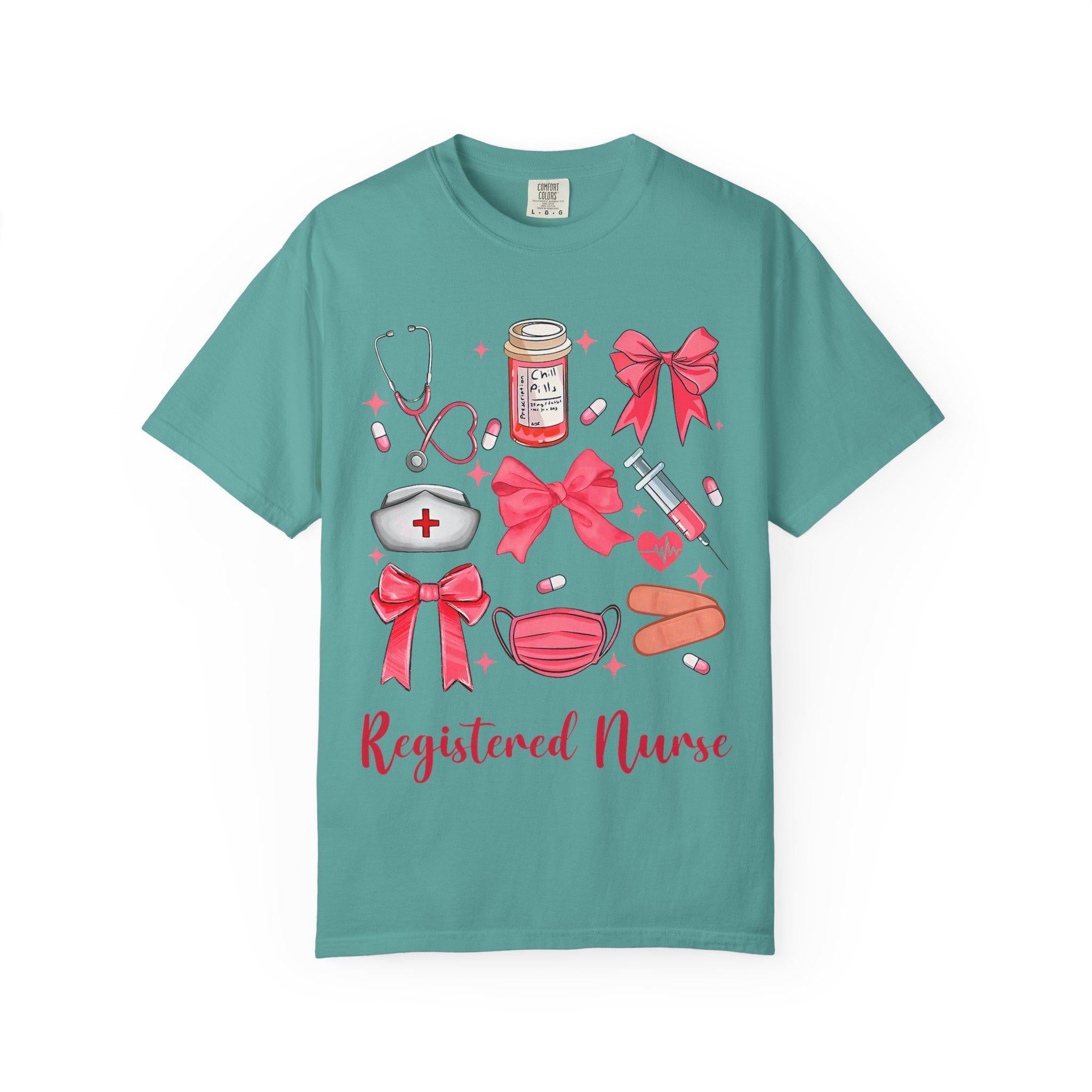 Registered Nurse Medical Icons T-Shirt | Nurse Stethoscope Mask Syringe