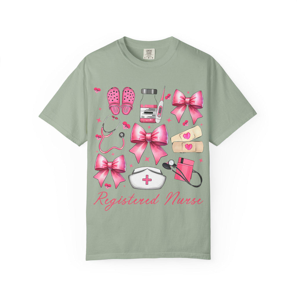 Registered Nurse Illustration T-shirt | Pink Medical Icons, Stethoscope, Bandages, Nurse Cap
