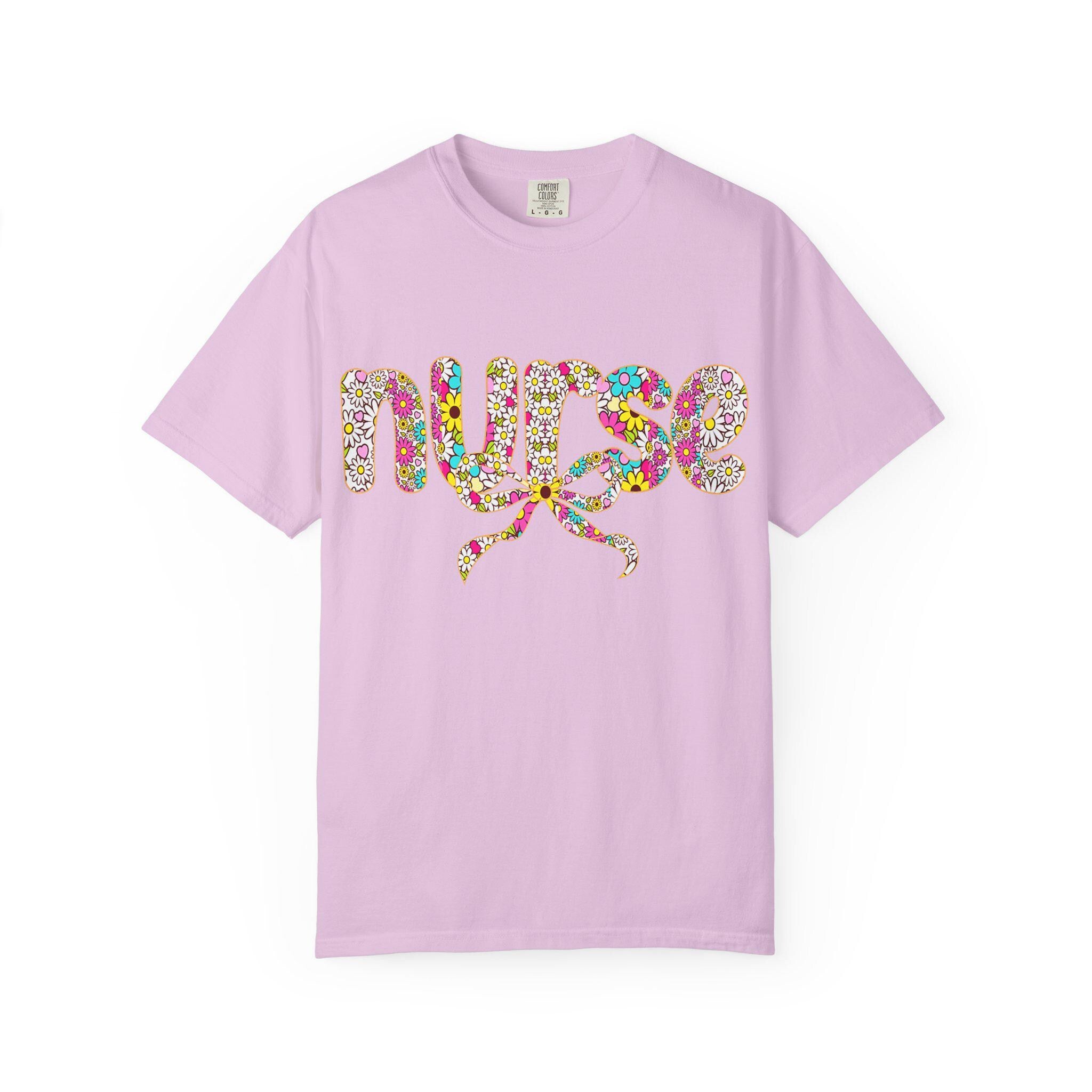 Floral Nurse Script T-Shirt | Colorful Flower Stethoscope Design