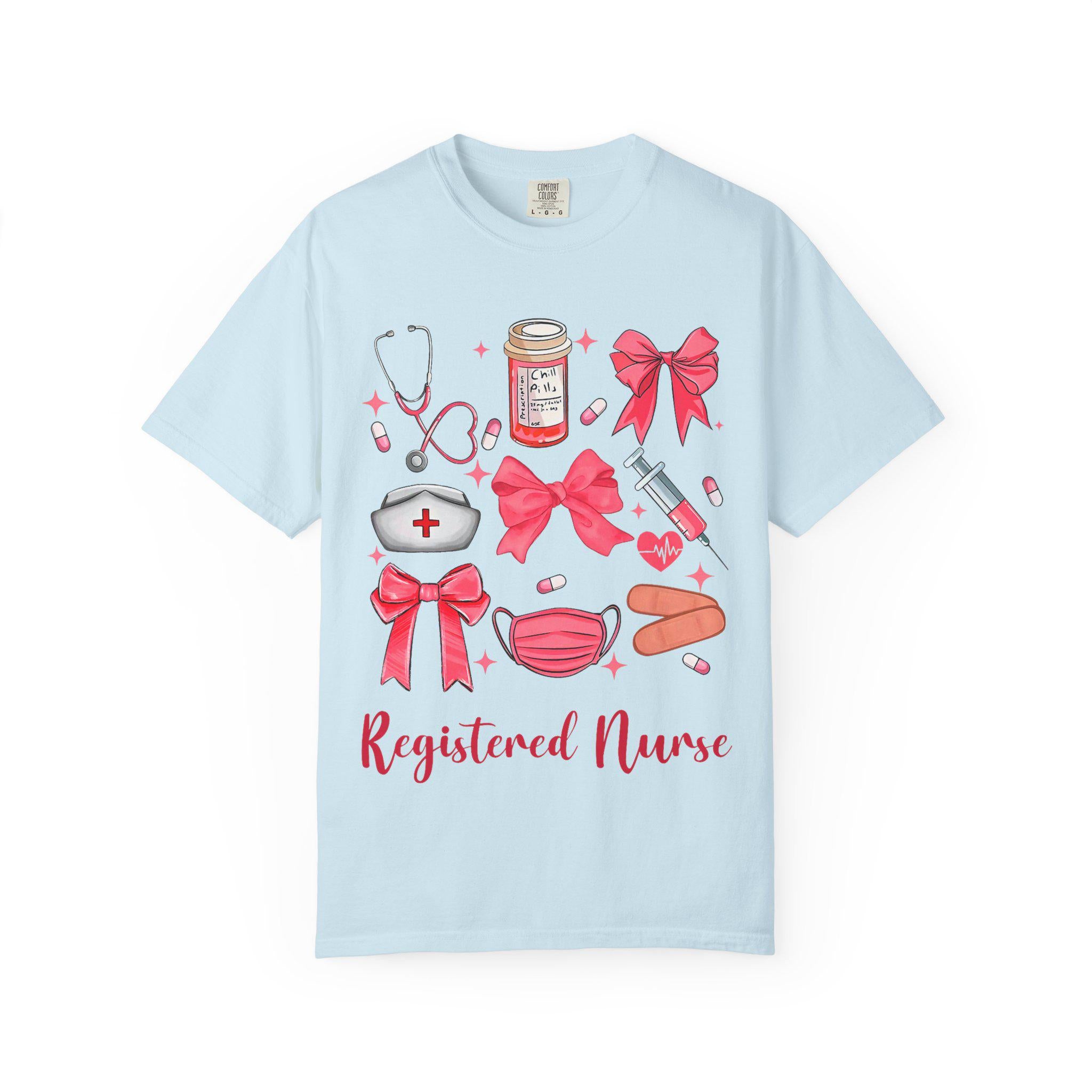 Registered Nurse Medical Icons T-Shirt | Nurse Stethoscope Mask Syringe