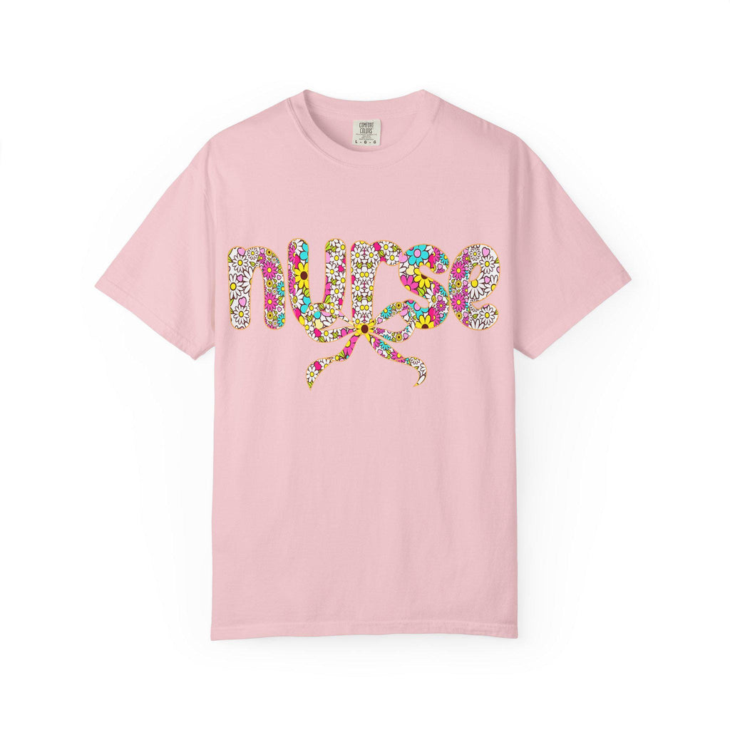 Floral Nurse Script T-Shirt | Colorful Flower Stethoscope Design