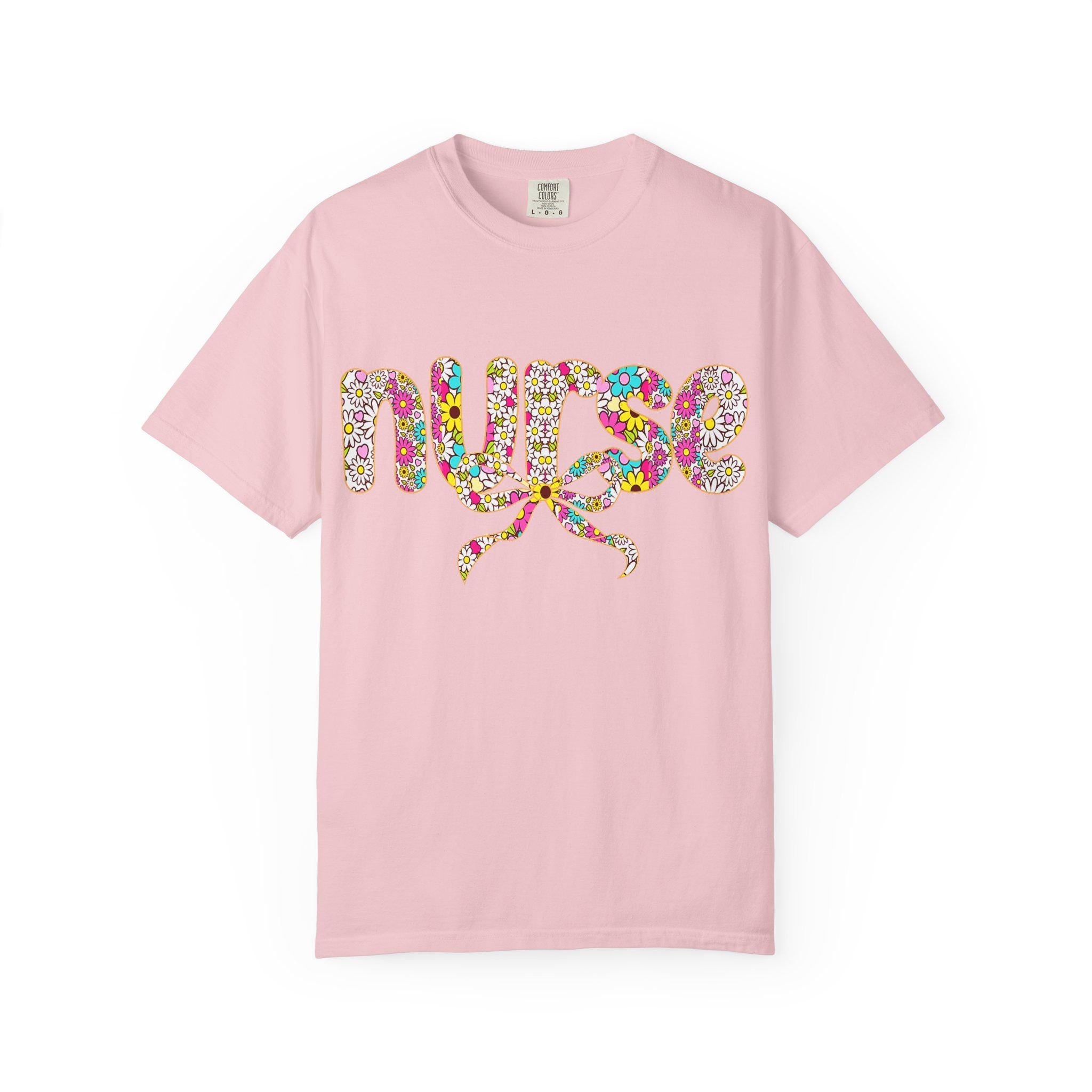 Floral Nurse Script T-Shirt | Colorful Flower Stethoscope Design