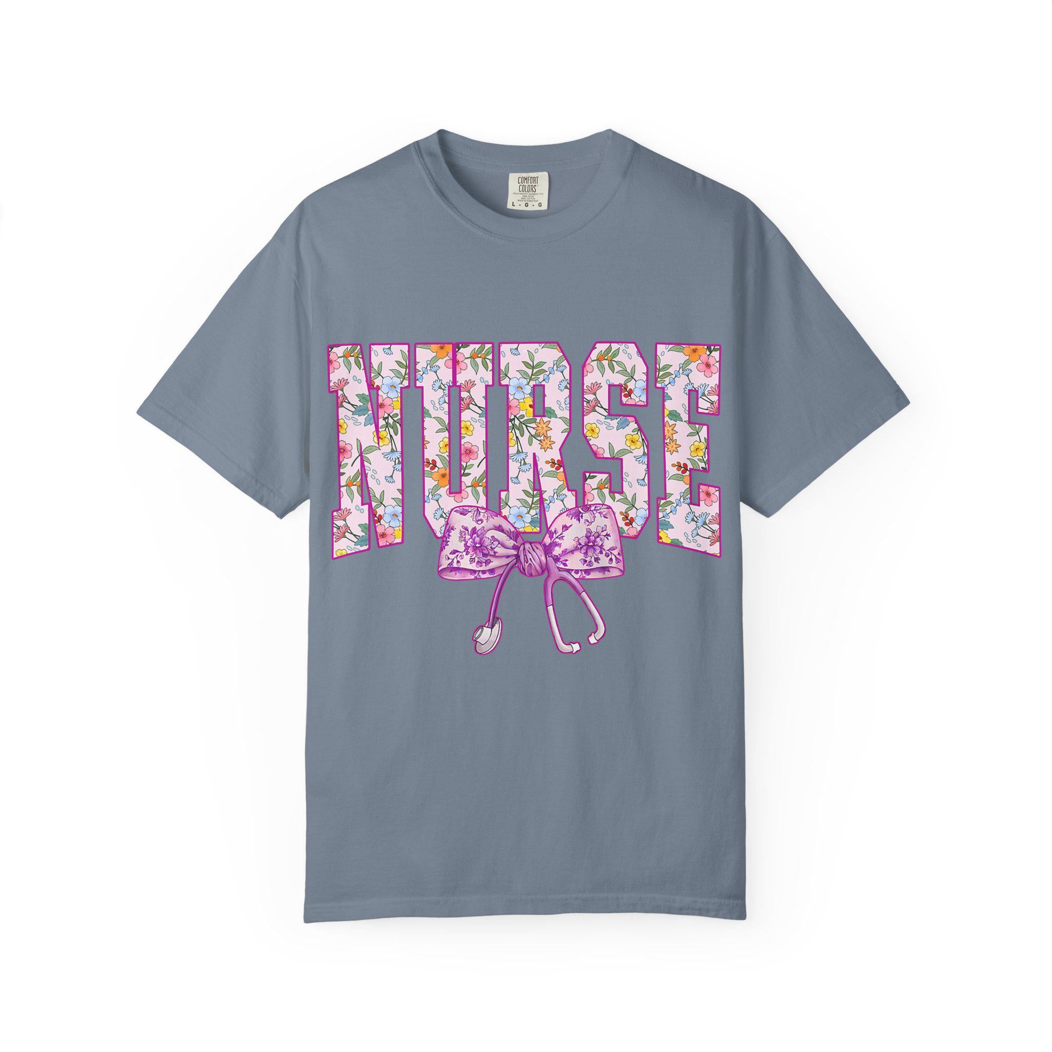 Floral Nurse Letters T-shirt | Pink Stethoscope Medical Tee