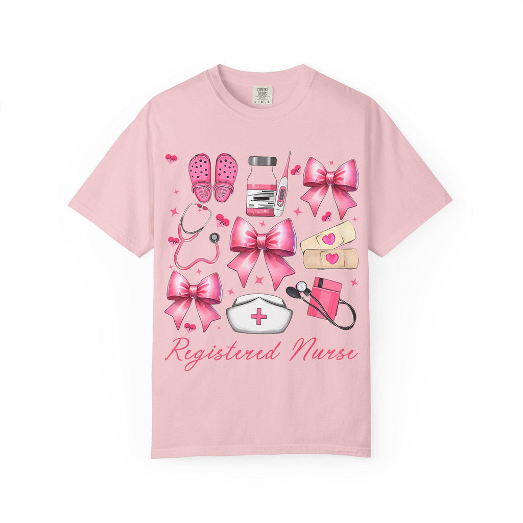 Registered Nurse Illustration T-shirt | Pink Medical Icons, Stethoscope, Bandages, Nurse Cap
