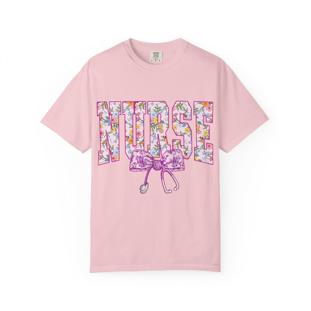 Floral Nurse Letters T-shirt | Pink Stethoscope Medical Tee