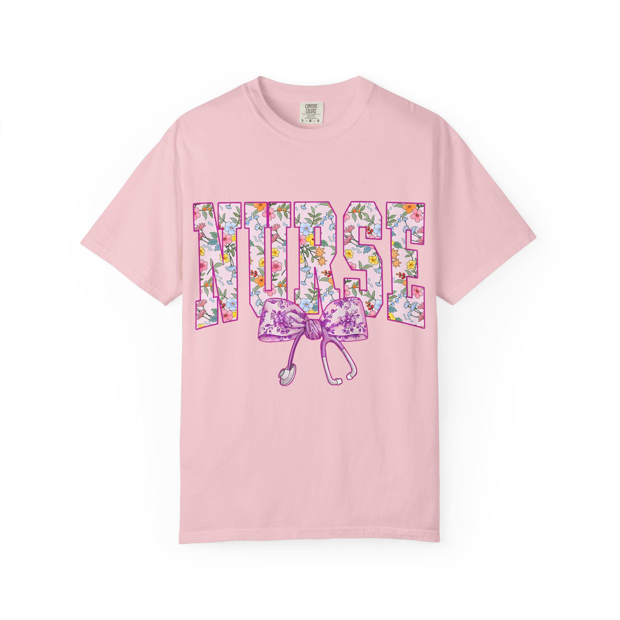 Floral Nurse Letters T-shirt | Pink Stethoscope Medical Tee