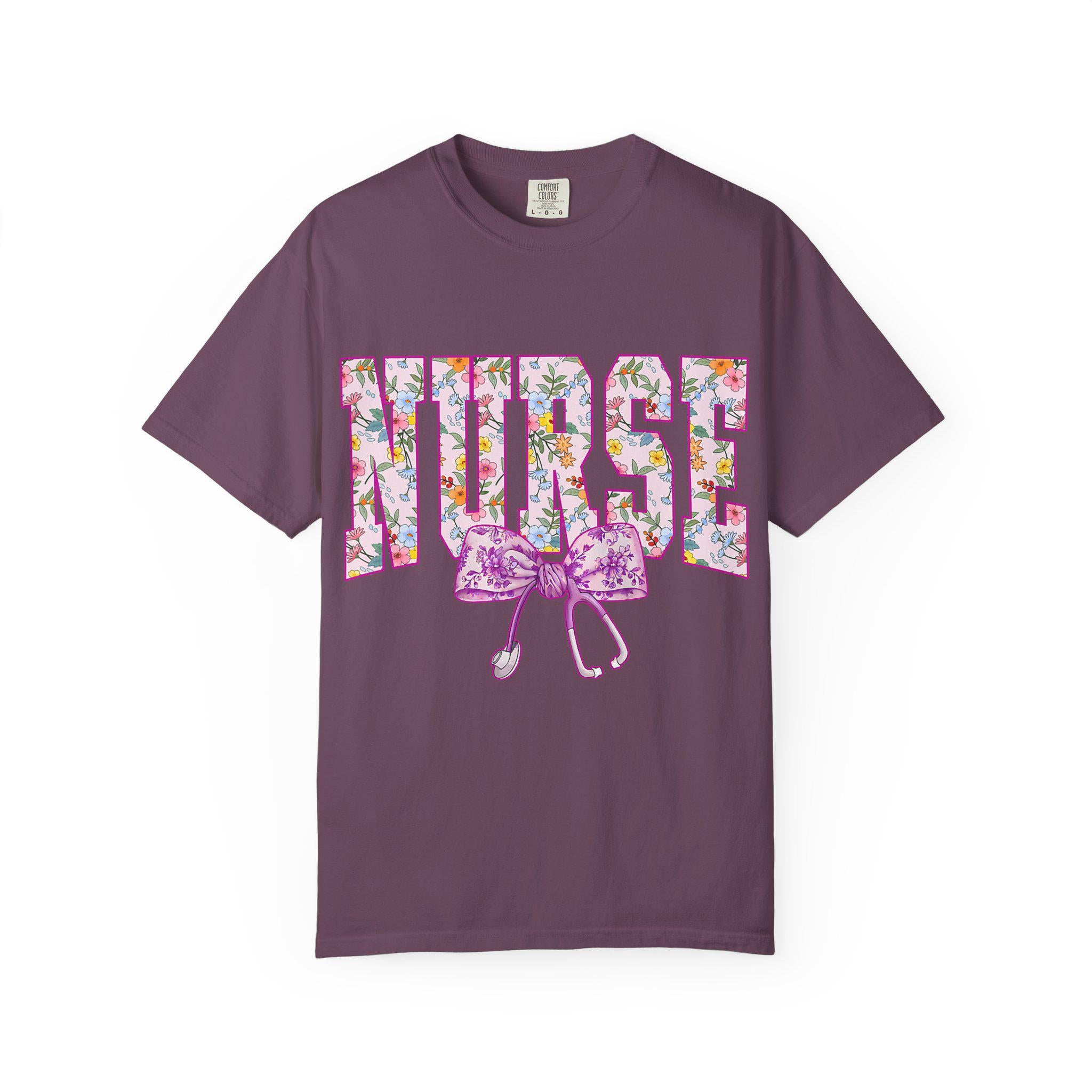Floral Nurse Letters T-shirt | Pink Stethoscope Medical Tee