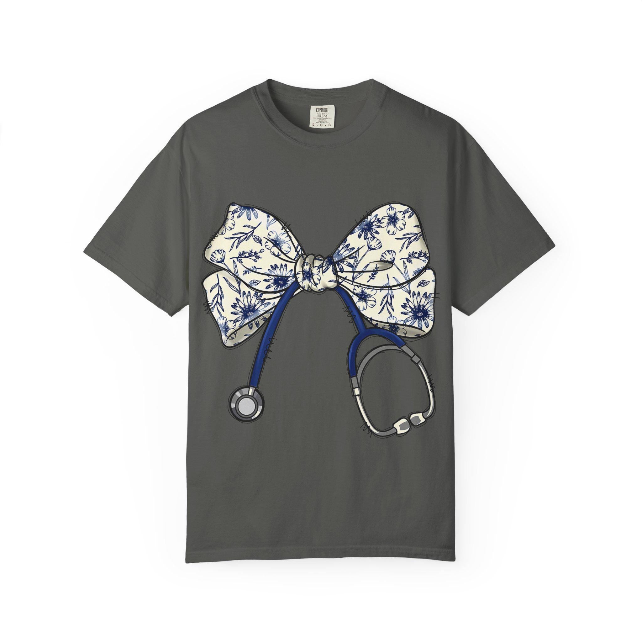 Floral Bow Stethoscope T-shirt | Nurse Doctor Medical Tee