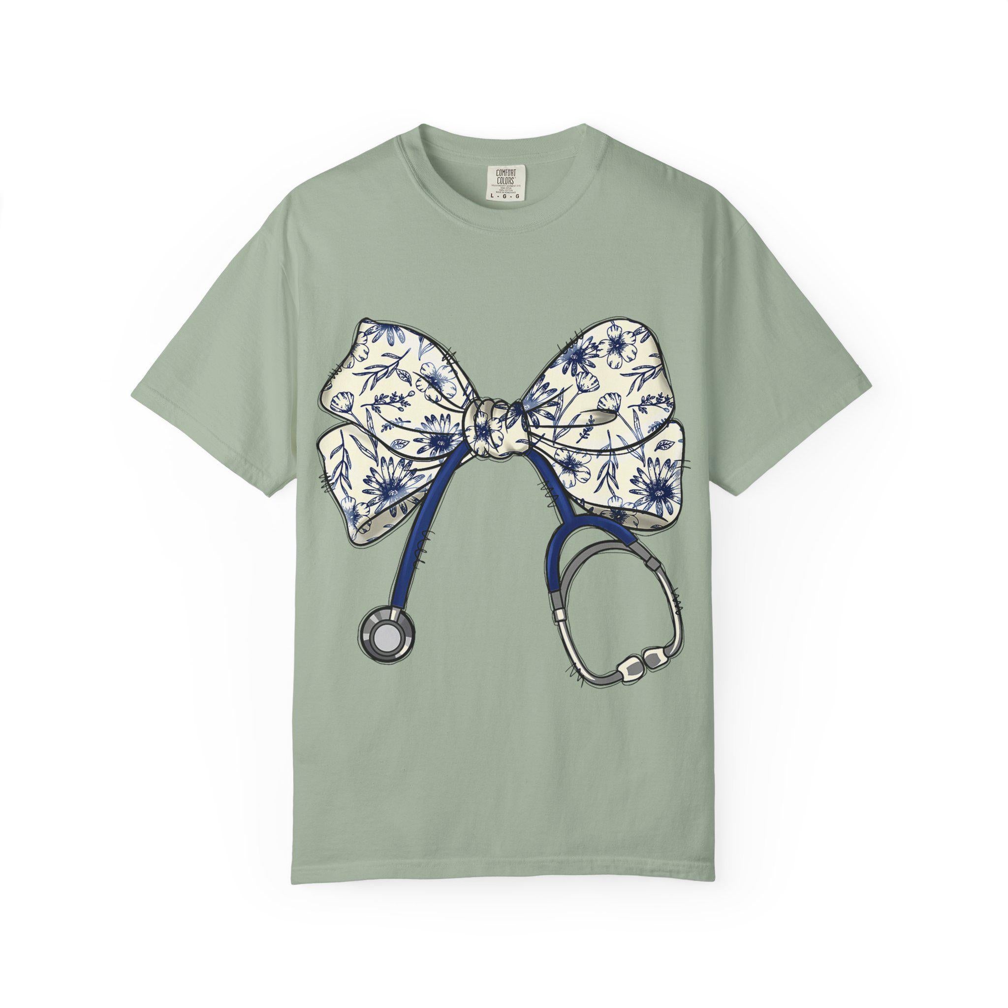 Floral Bow Stethoscope T-shirt | Nurse Doctor Medical Tee