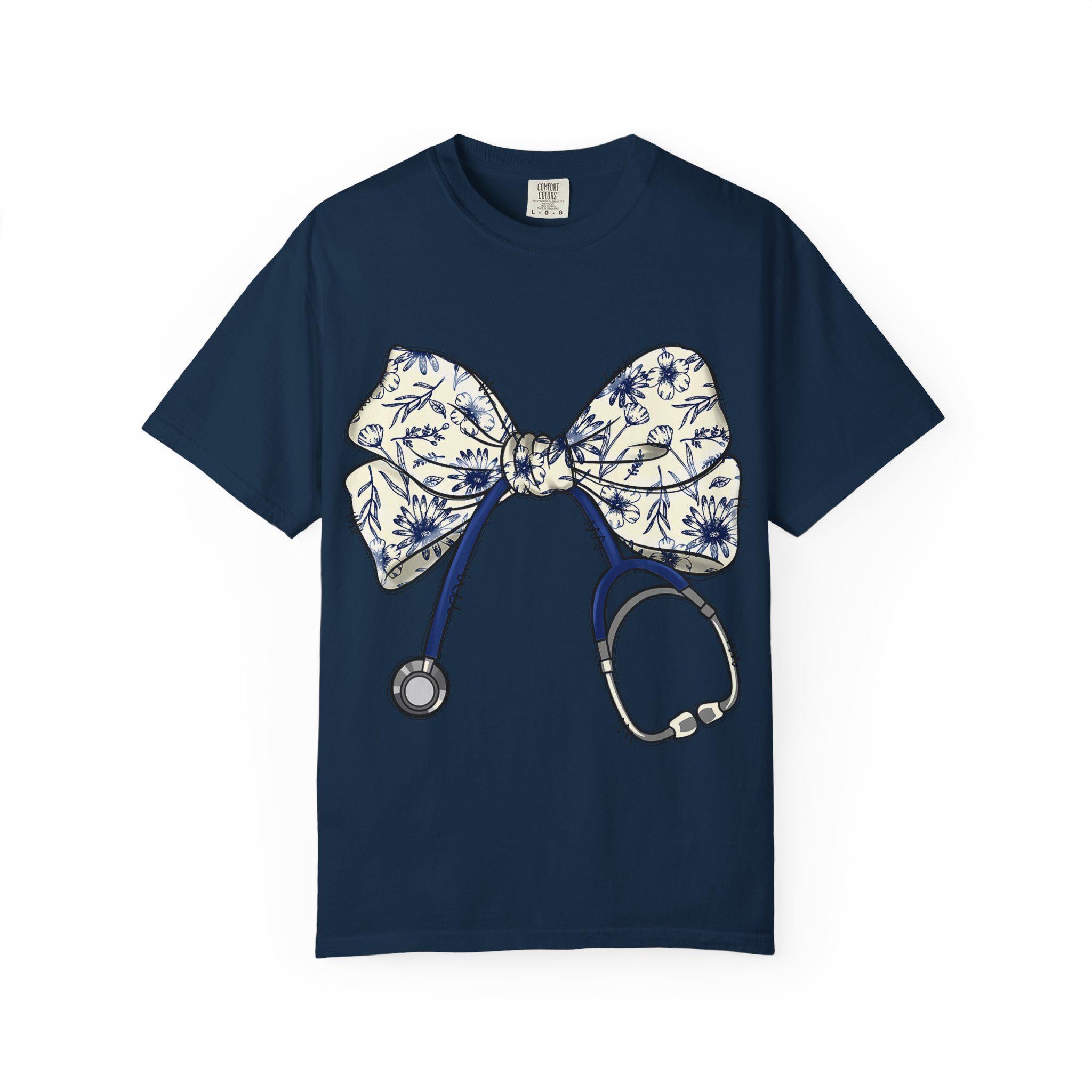 Floral Bow Stethoscope T-shirt | Nurse Doctor Medical Tee