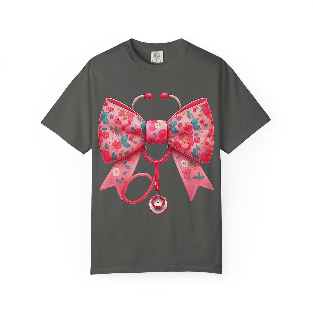 Floral Bow Stethoscope T-Shirt | Nurse Medical Scrub Style
