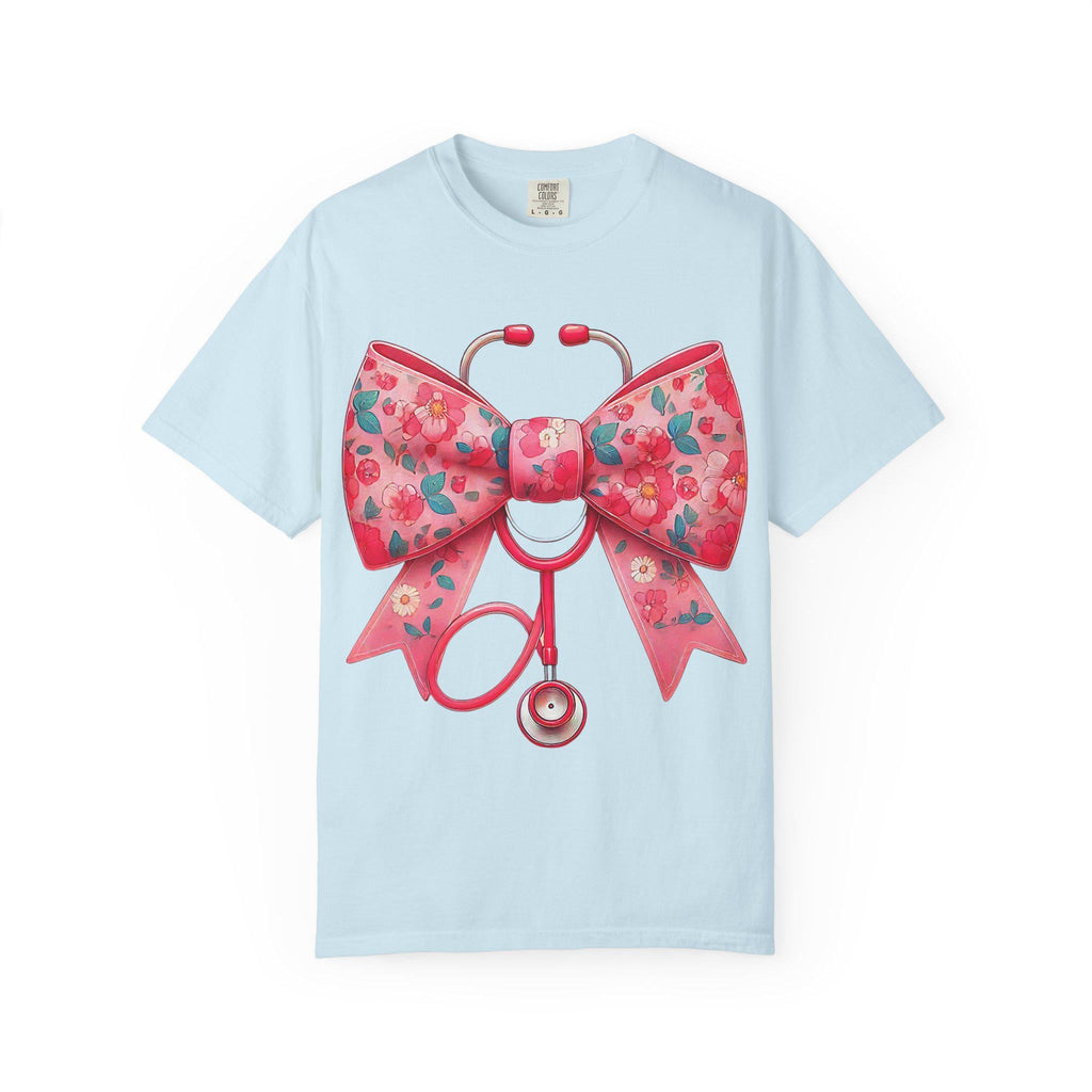 Floral Bow Stethoscope T-Shirt | Nurse Medical Scrub Style