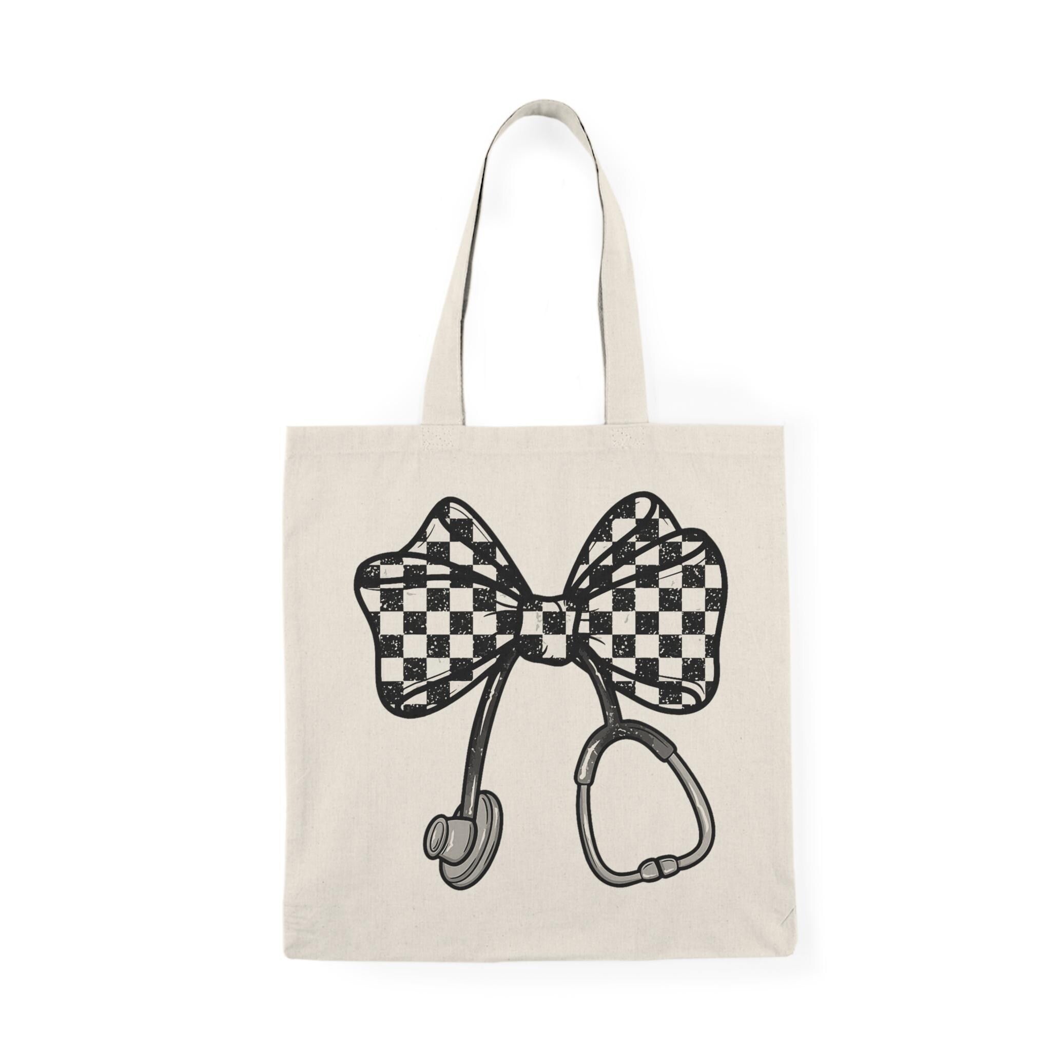 Checkerboard Bow with Stethoscope Tote Bag | Nurse Medical Accessory