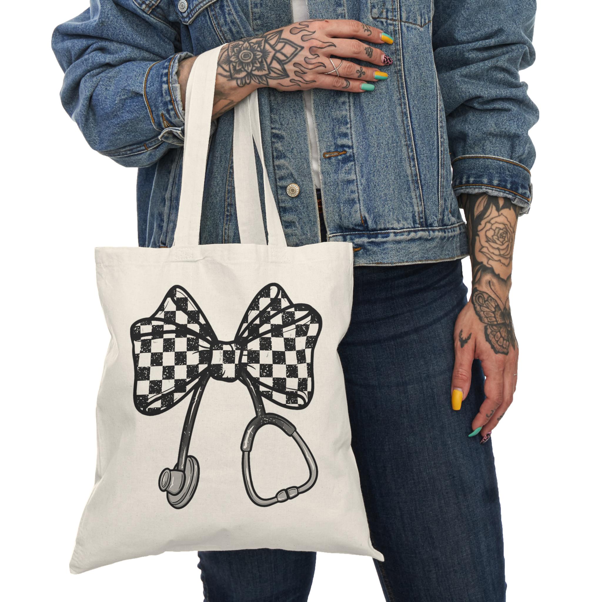 Checkerboard Bow with Stethoscope Tote Bag | Nurse Medical Accessory