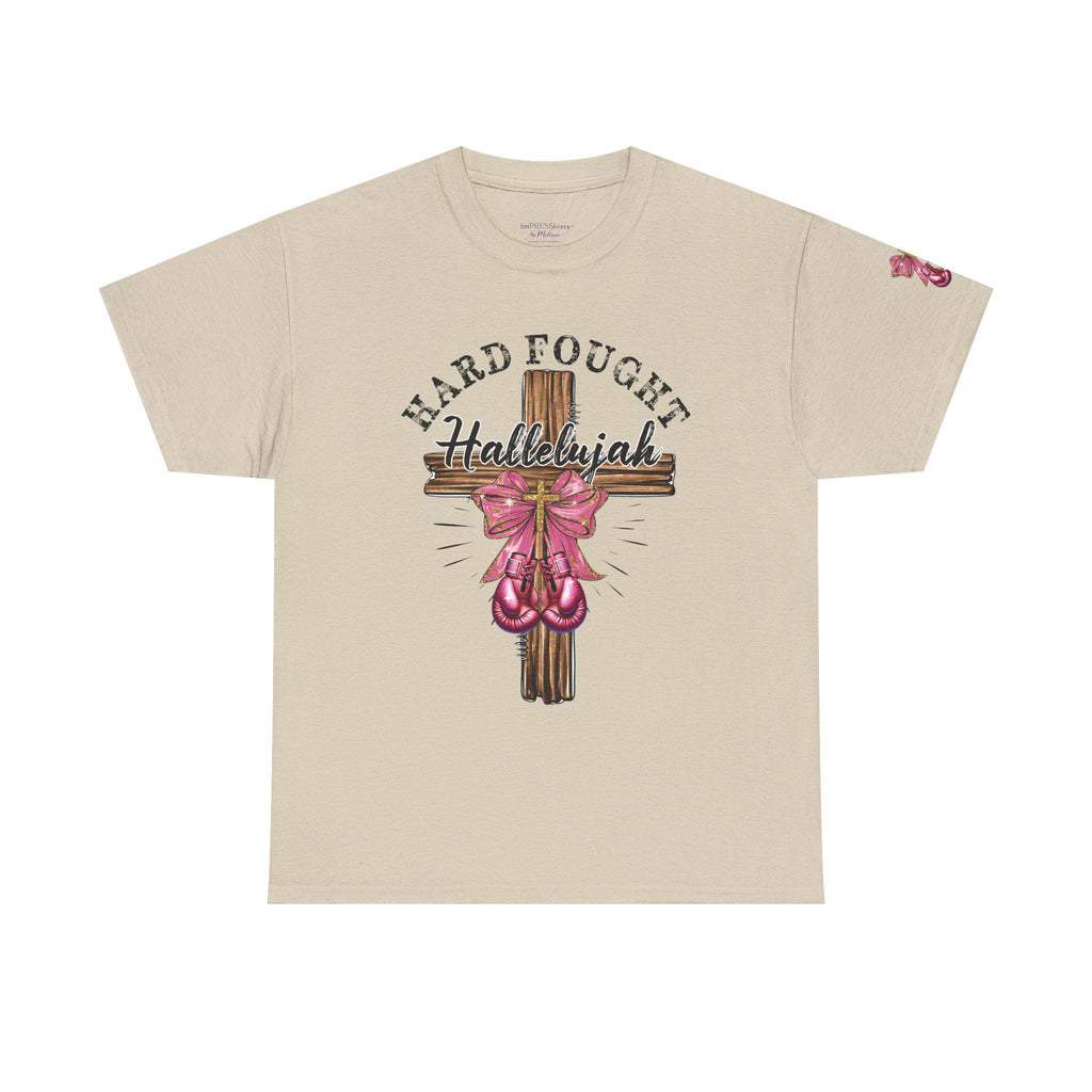 Hard-Fought Hallelujah T-Shirt | Cross with Pink Ribbon, Faith Christian Tee
