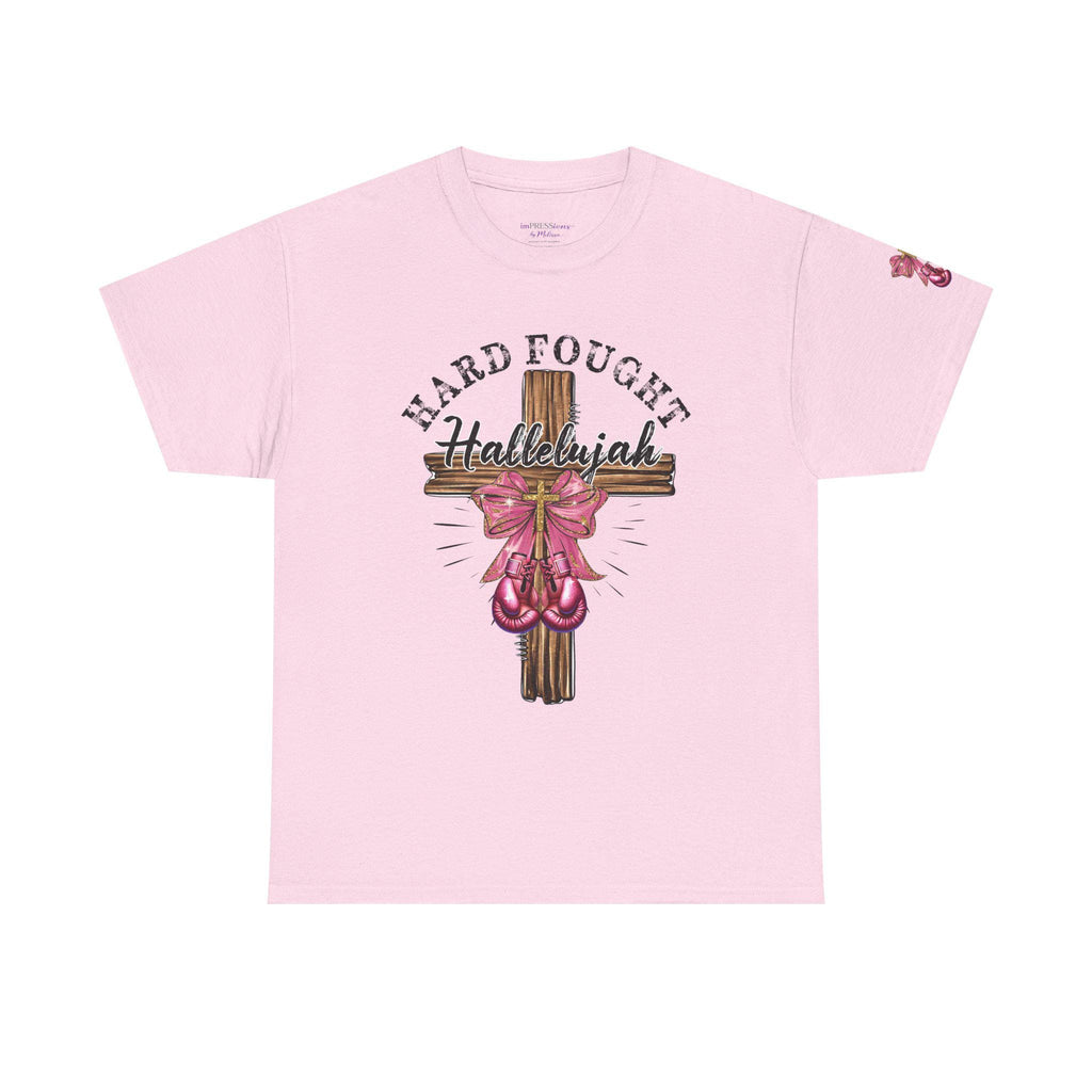 Hard-Fought Hallelujah T-Shirt | Cross with Pink Ribbon, Faith Christian Tee