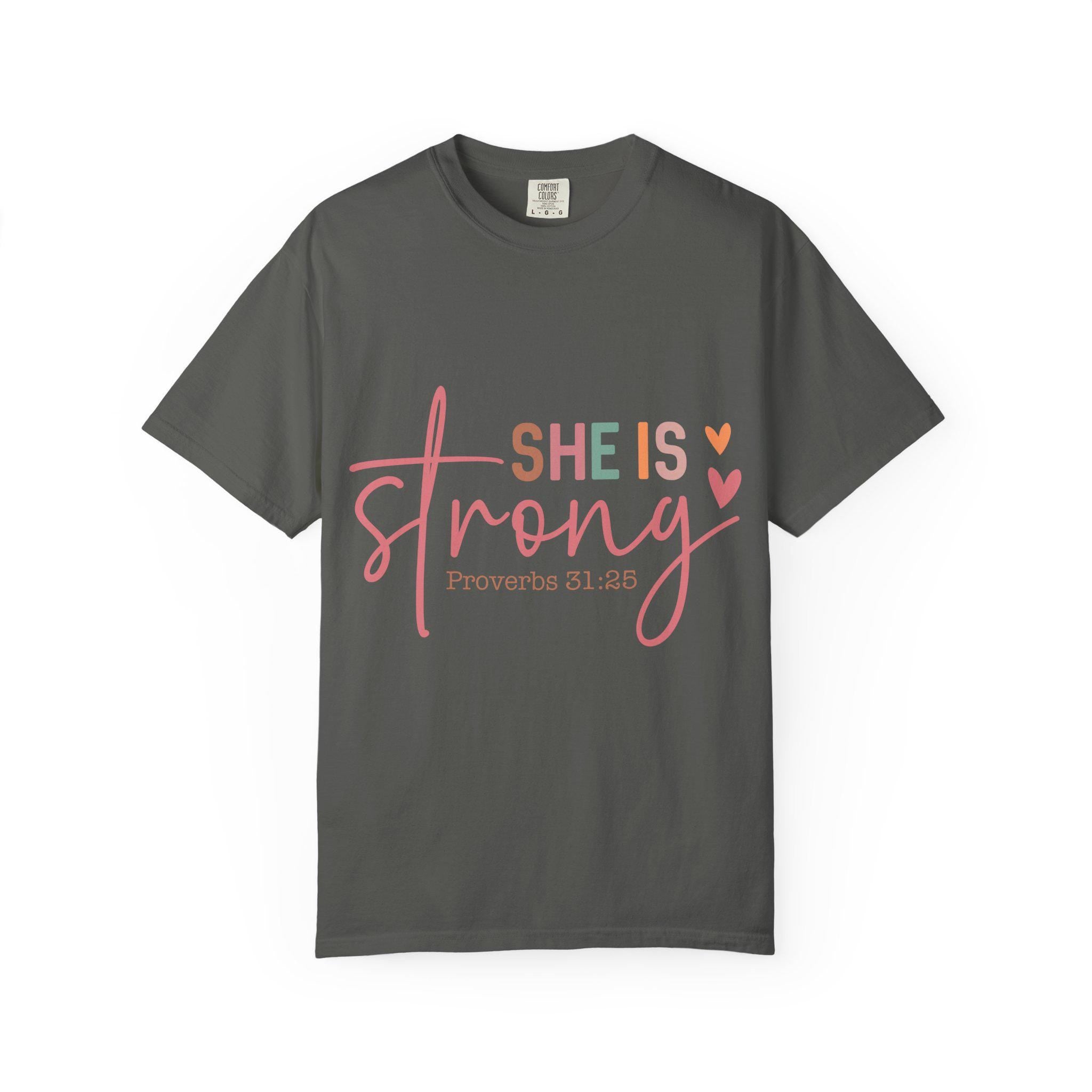 She Is Strong Proverbs 31:25 T-shirt | Christian Scripture Faith Tee