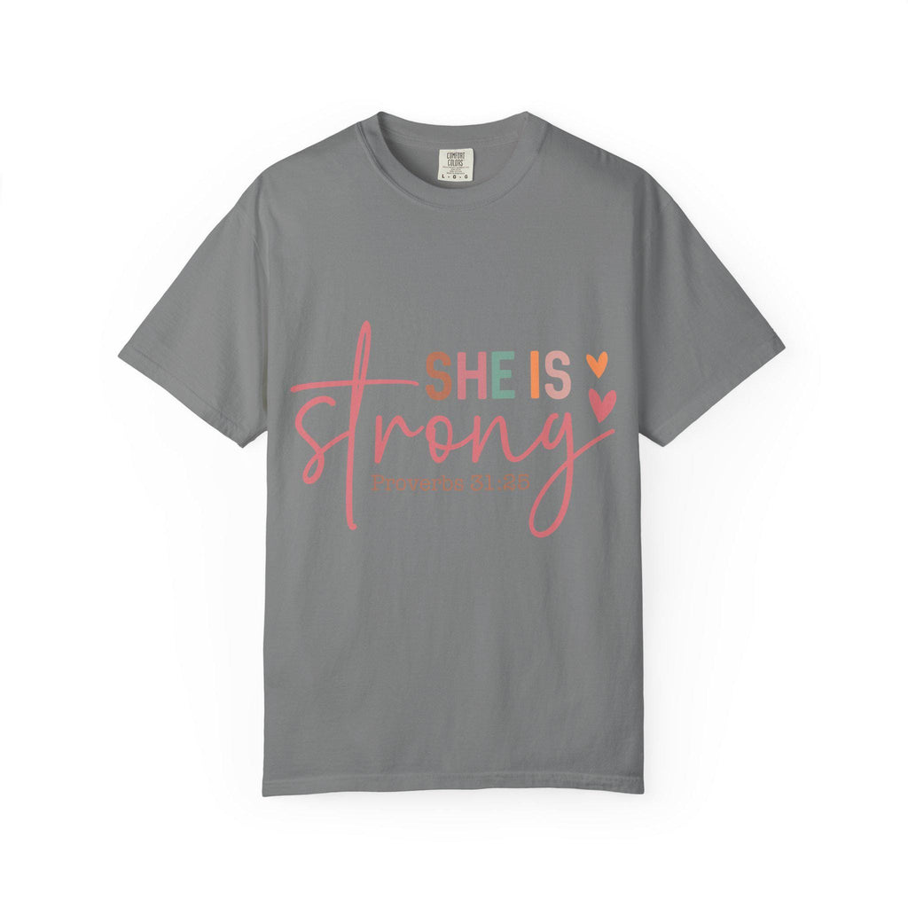 She Is Strong Proverbs 31:25 T-shirt | Christian Scripture Faith Tee