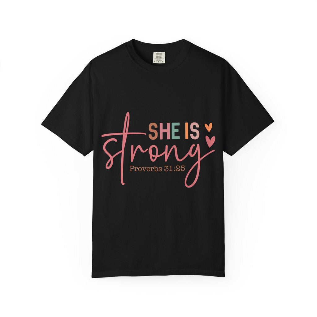 She Is Strong Proverbs 31:25 T-shirt | Christian Scripture Faith Tee