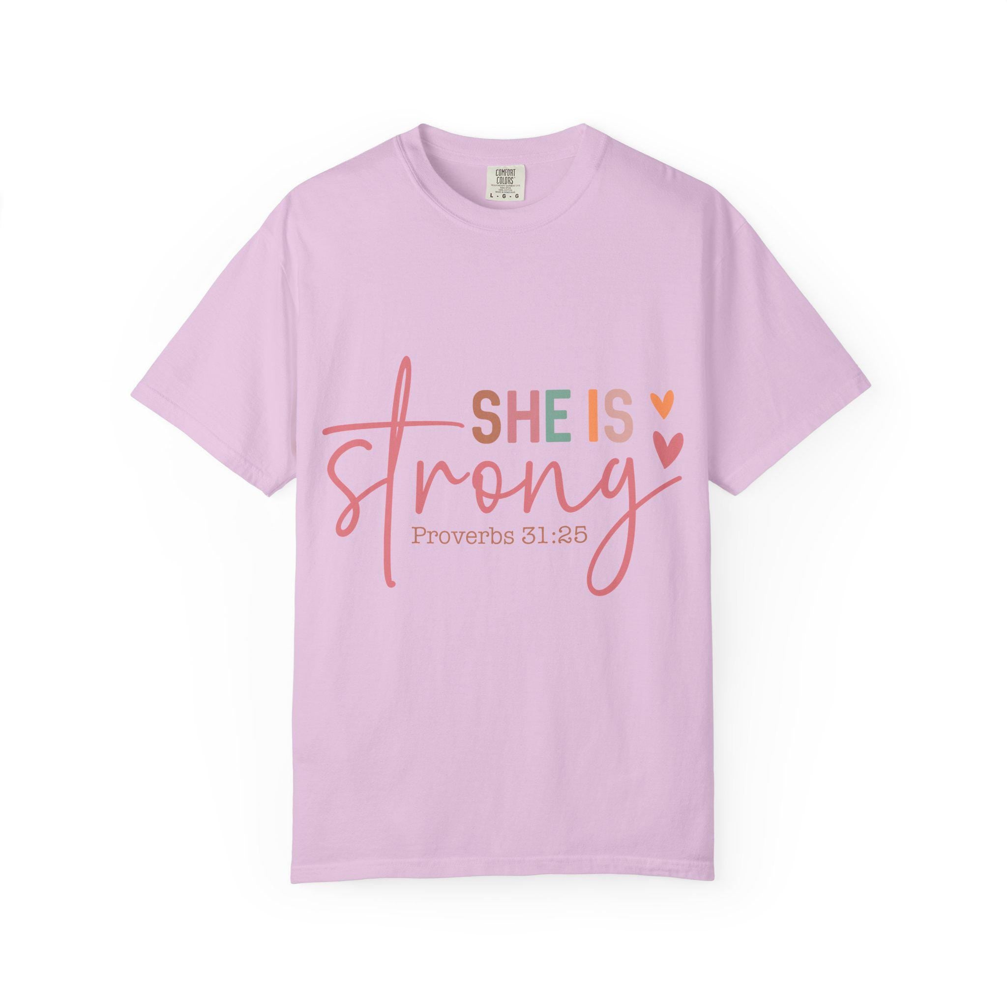 She Is Strong Proverbs 31:25 T-shirt | Christian Scripture Faith Tee