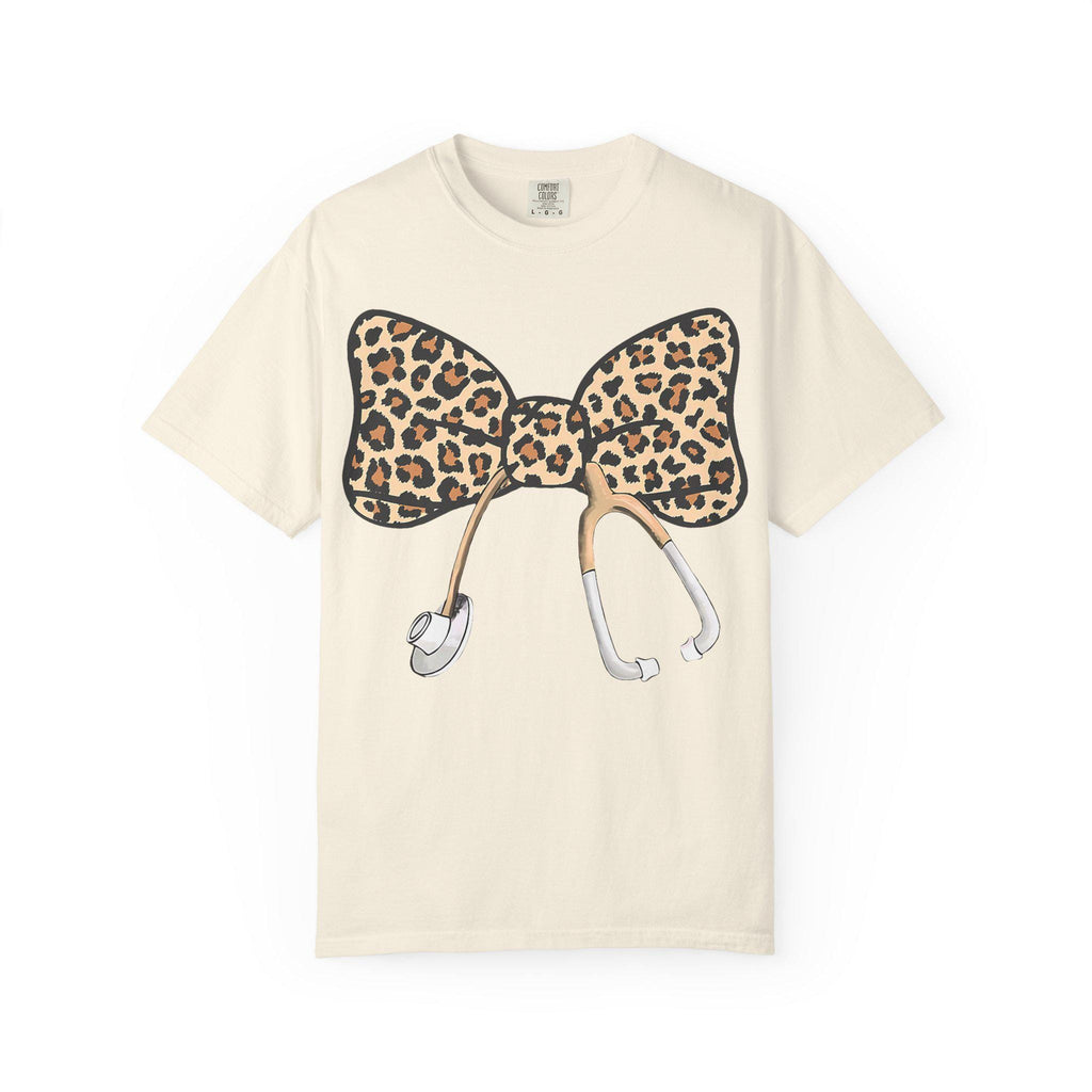 Leopard Print Bow Stethoscope T-Shirt | Nurse Doctor Medical Tee