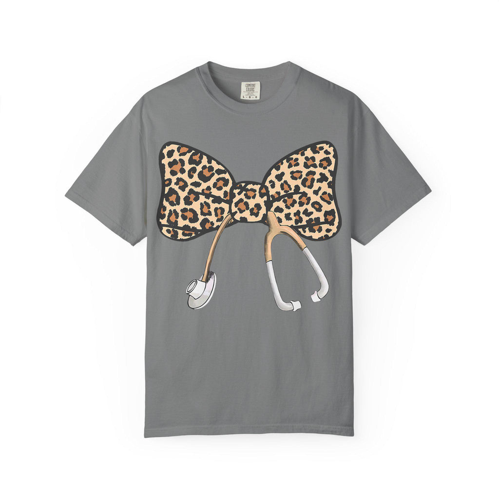 Leopard Print Bow Stethoscope T-Shirt | Nurse Doctor Medical Tee